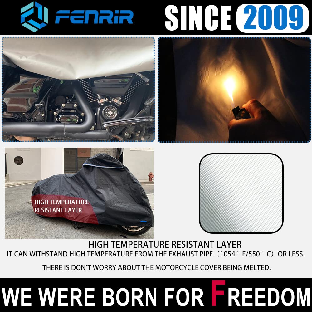 Fenrir 96'' Motorcycle Cover Waterproof Outdoor Storage Exhaust Pipe Anti-Scalding For Cruiser Harley Davidson Softail Fat Bob F