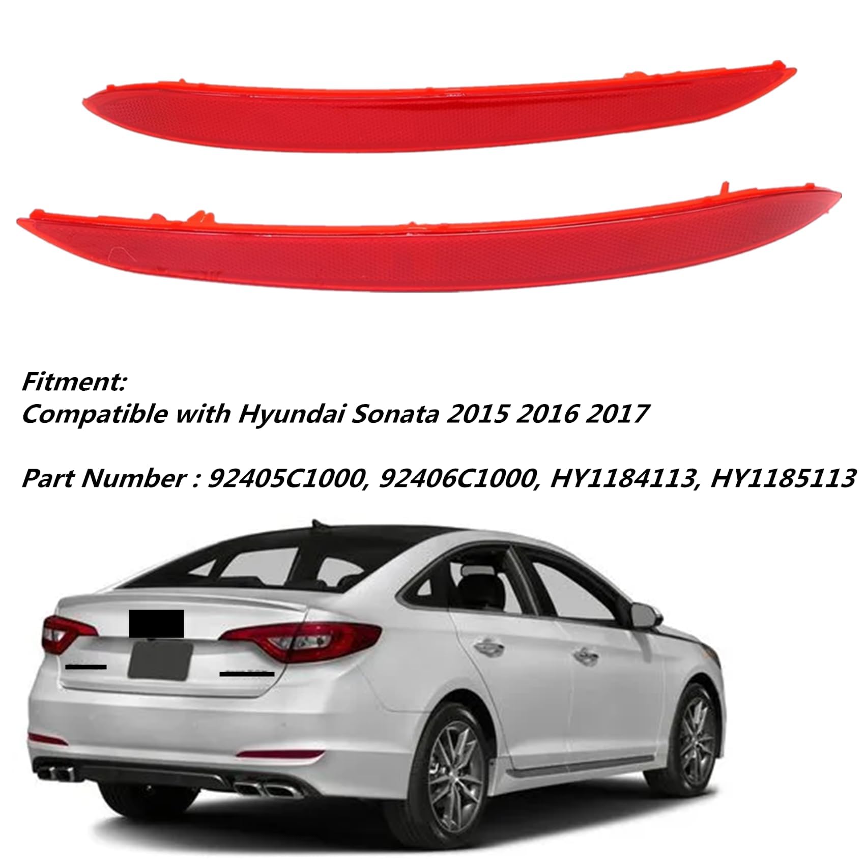 Priprilod Rear Bumper Reflector Pair for Hyundai Sonata 2015-2017, Model 92405-C1000, 92406-C1000, Durable Replacement Parts