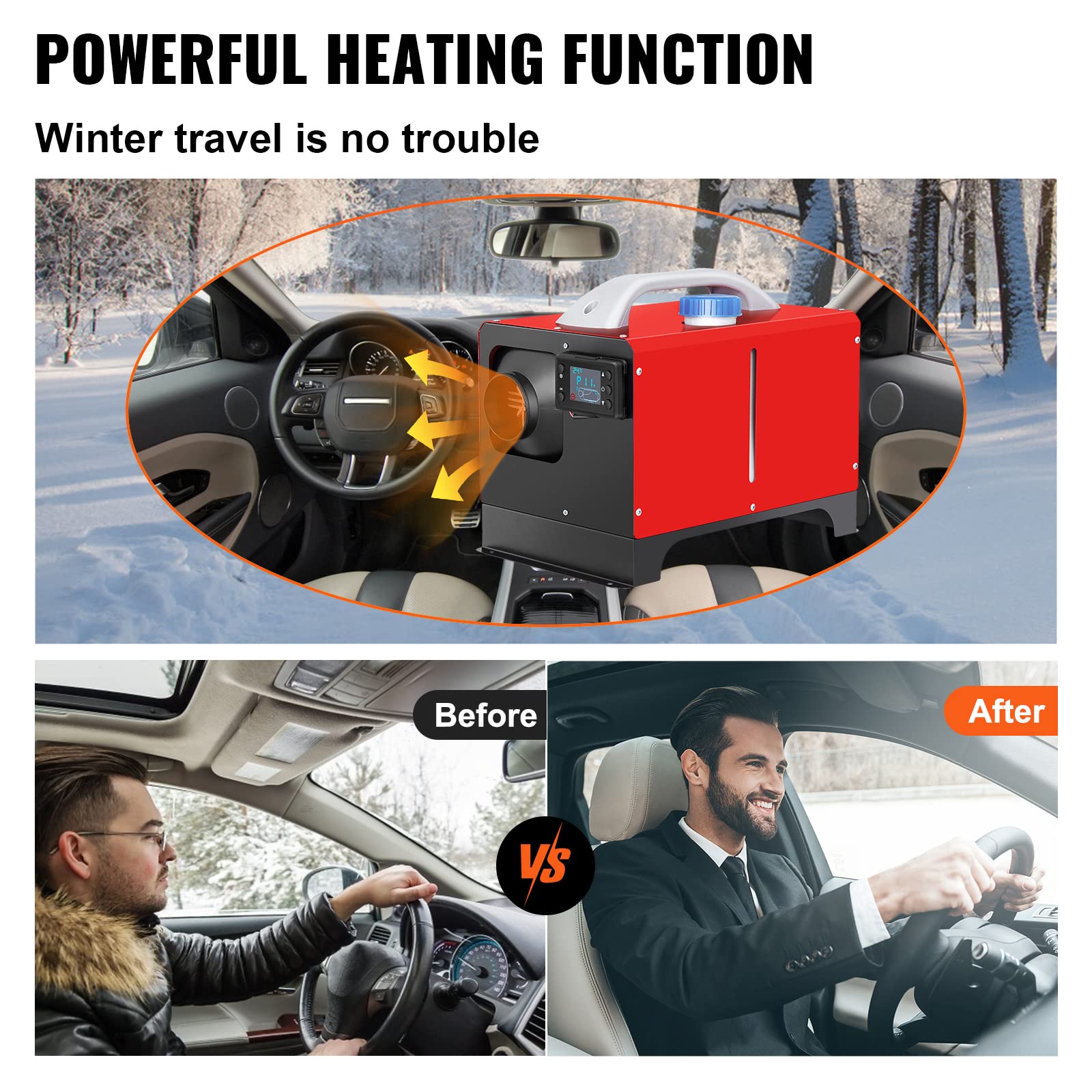Vevor Diesel Air Heater, 5Kw 12V Parking Heater, Mini Truck Heater, Single Outlet Hole, With Black Lcd, Remote Control, Fast Hea