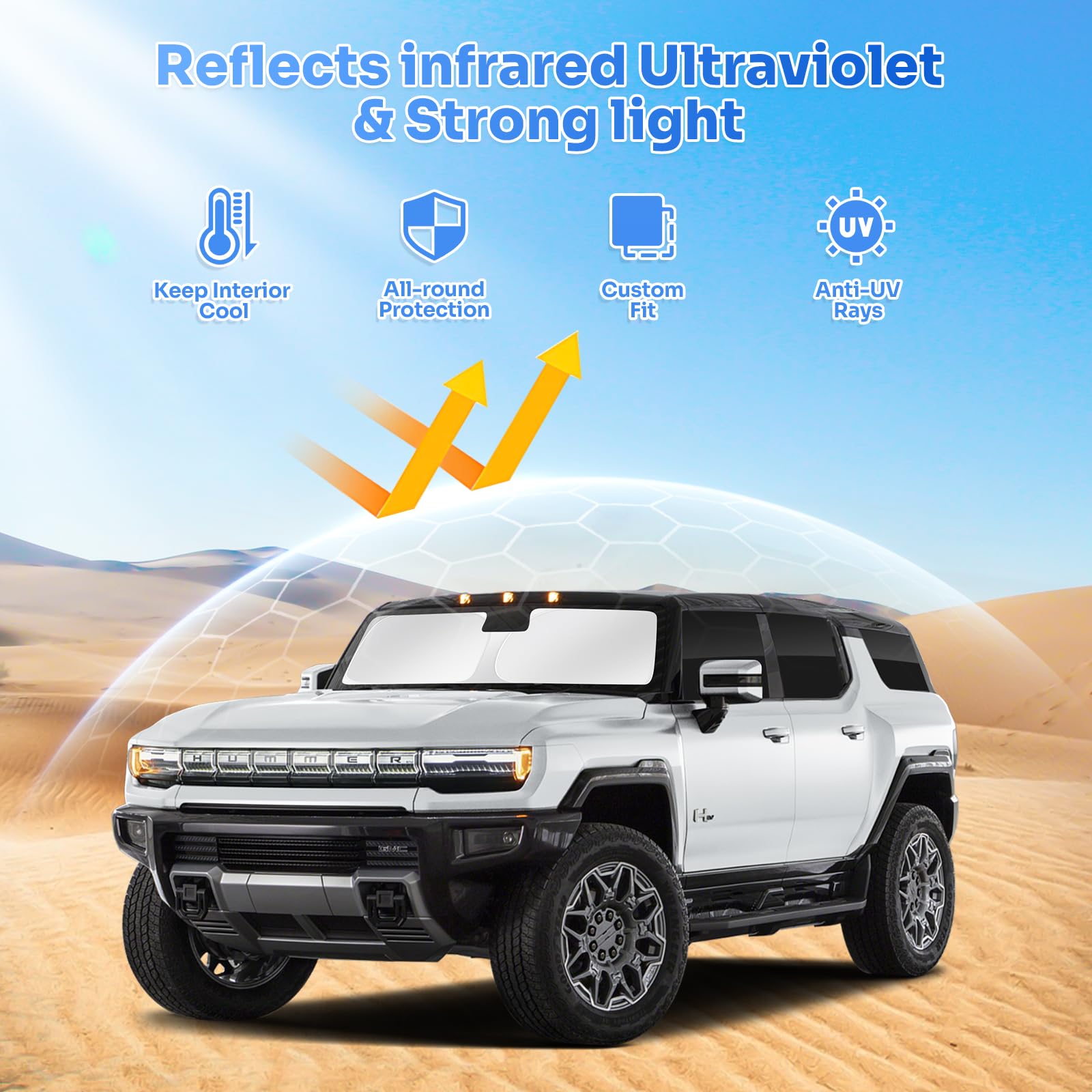 Canvcle Windshield Sun Shade Set for 2022-2026 GMC Hummer EV, Black, 6PCS, Polyester, Privacy Protection, Keeps Vehicle Cool