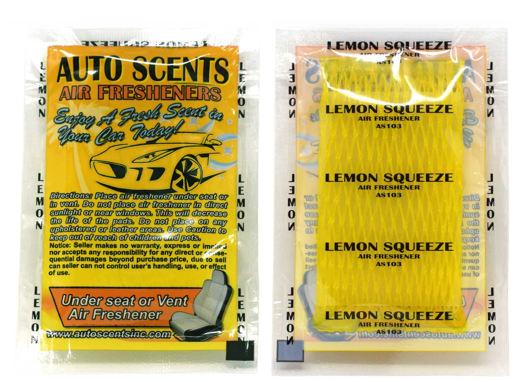 Individually Wrapped - Professional Car Air Freshener Pads - Remove Smells & Add Ambience (15 Per Pack) (Lemon Squeeze)