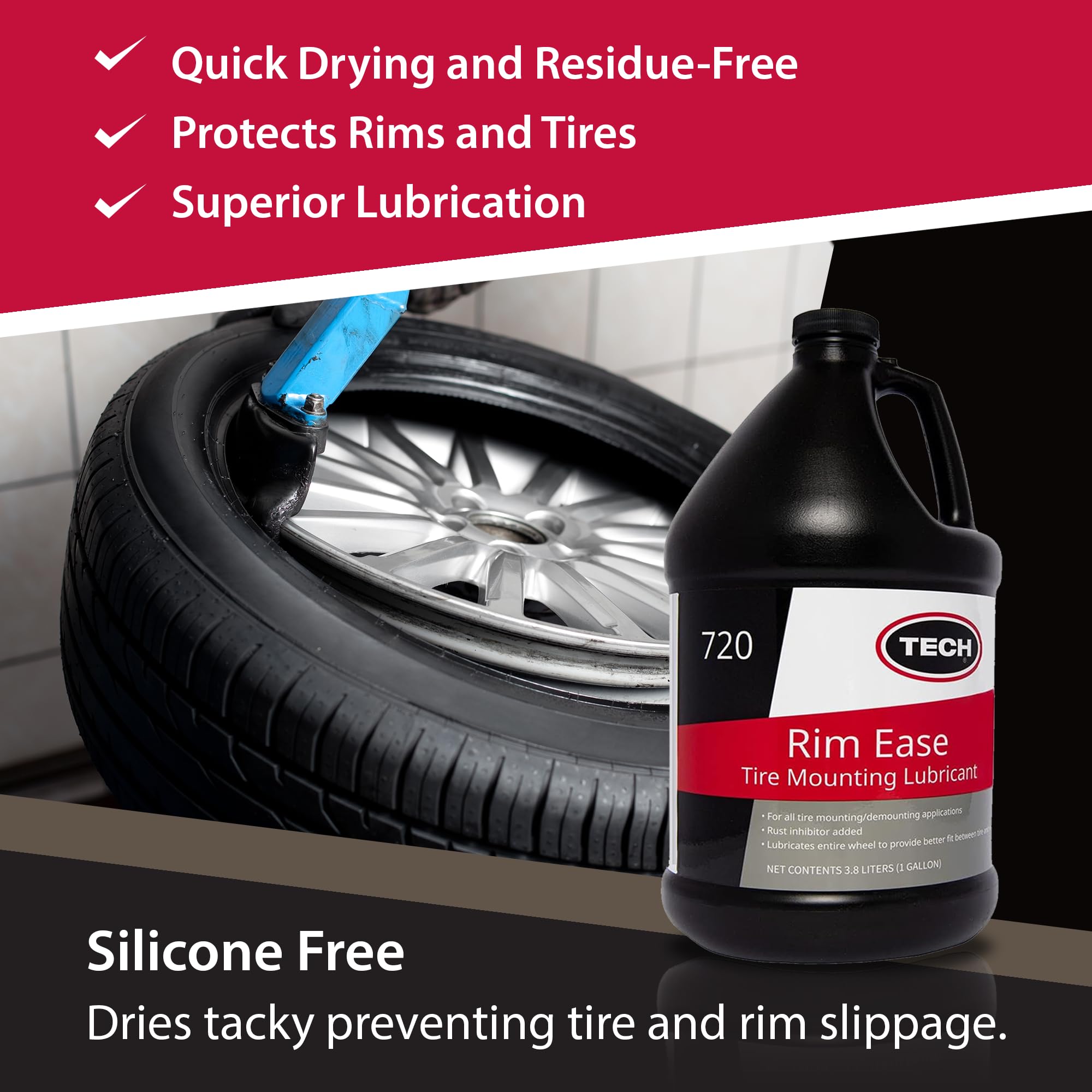 TECH Tire Repairs Rim Ease Tire Mounting Lubricant - 1 Gallon, Petroleum & Silicone Free, Fast & Easy Demounting
