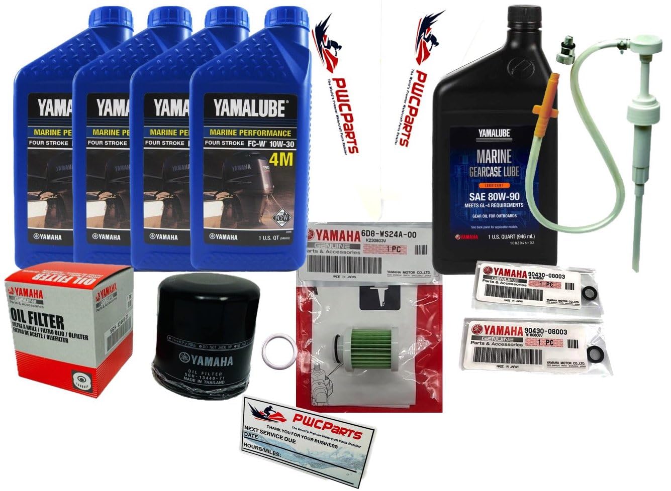F75 F90 F115 Outboard Service Maintenance Kit, 10W-30 4M Oil Change Kit, Marine Gearcase Lube, Filters, Fits Yamaha 2006+ Models