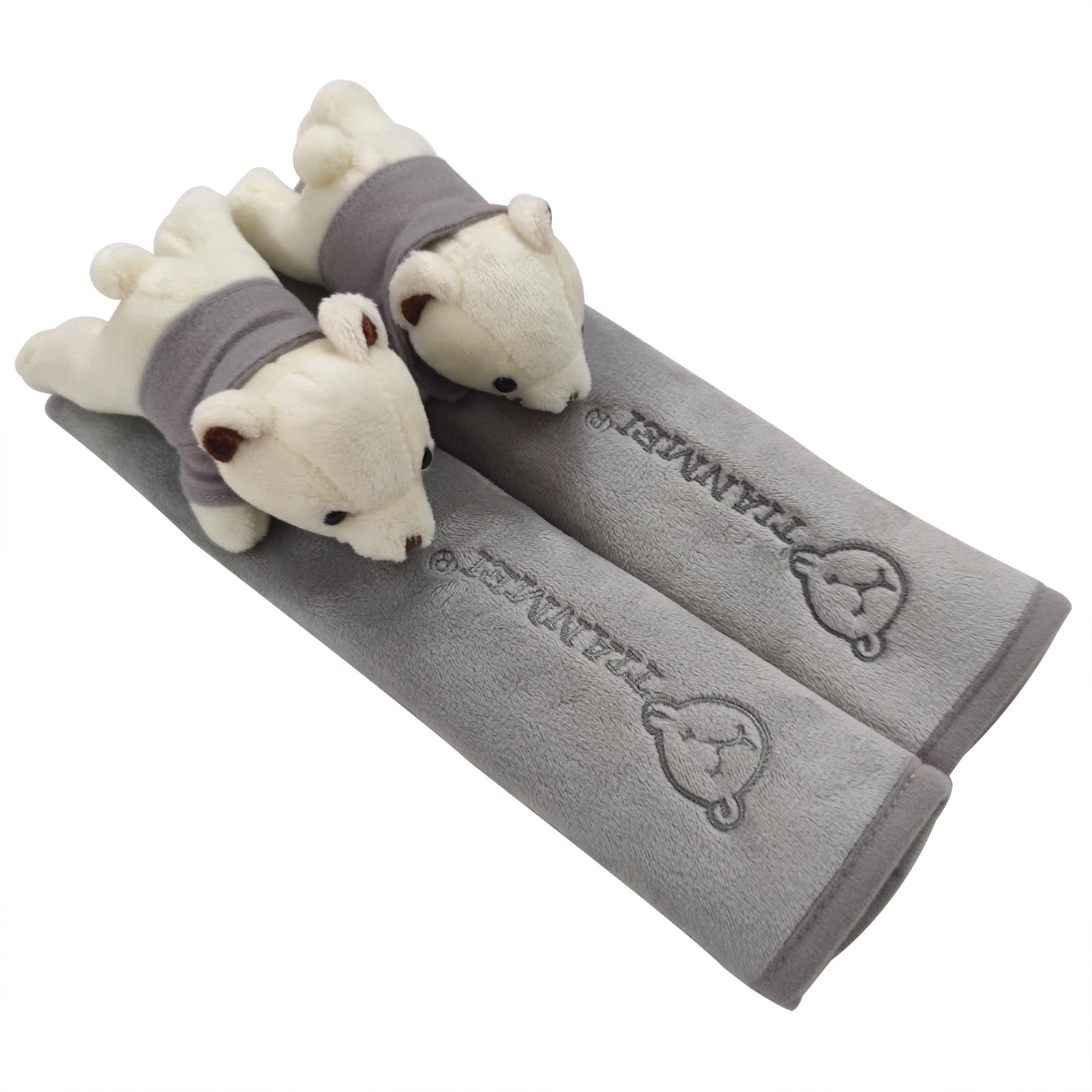 Tianmei 2Pcs Bear Doll Styling Faux Suede Car Seat Belt Strap Cover Shoulder Strap Pad (Gray Color)