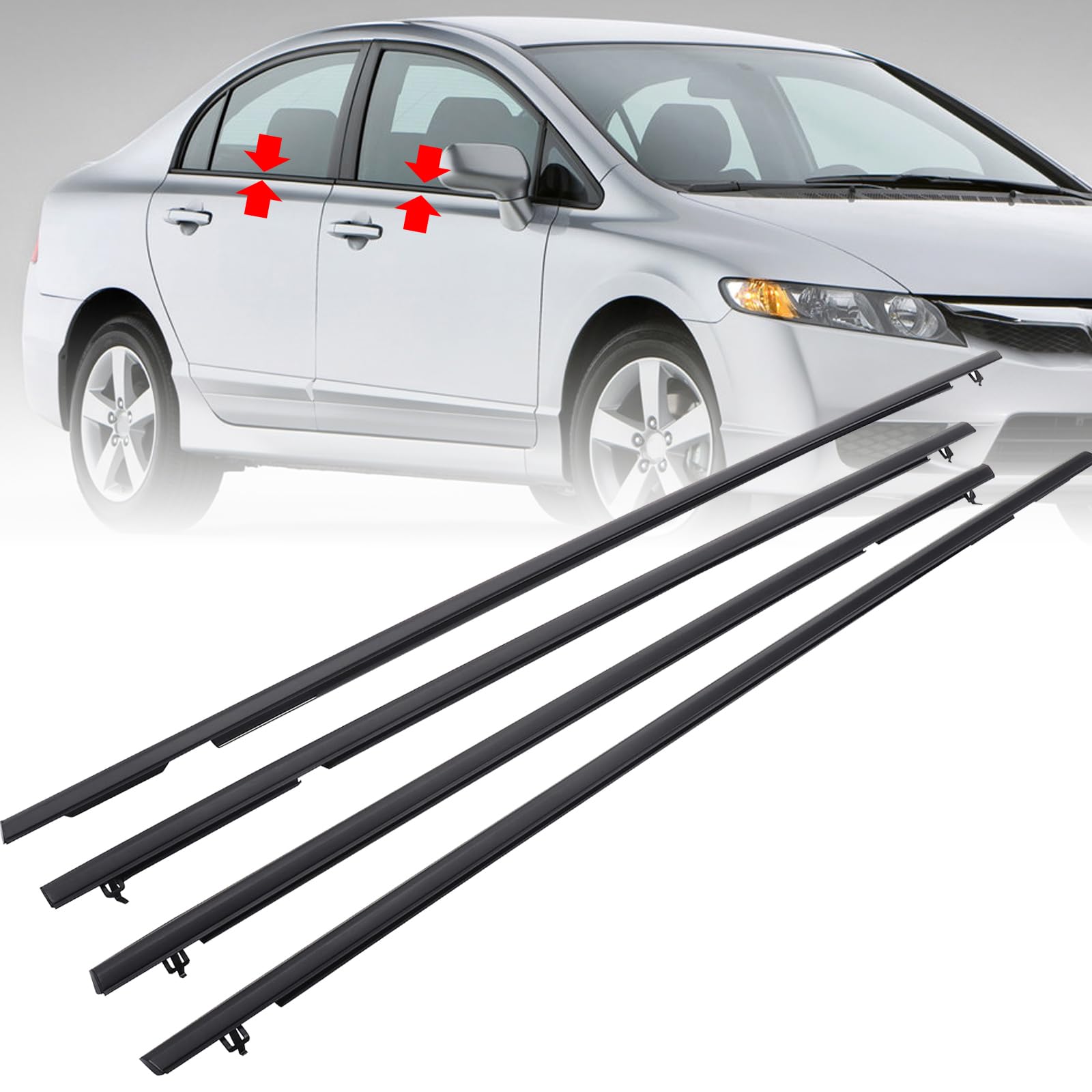 MotorFansClub 4PCS Weatherstrip Window Sealing Fit for Honda Civic 2006 2007 2008 2009 2010 2011 Door Outside Sealing Strip, Bla