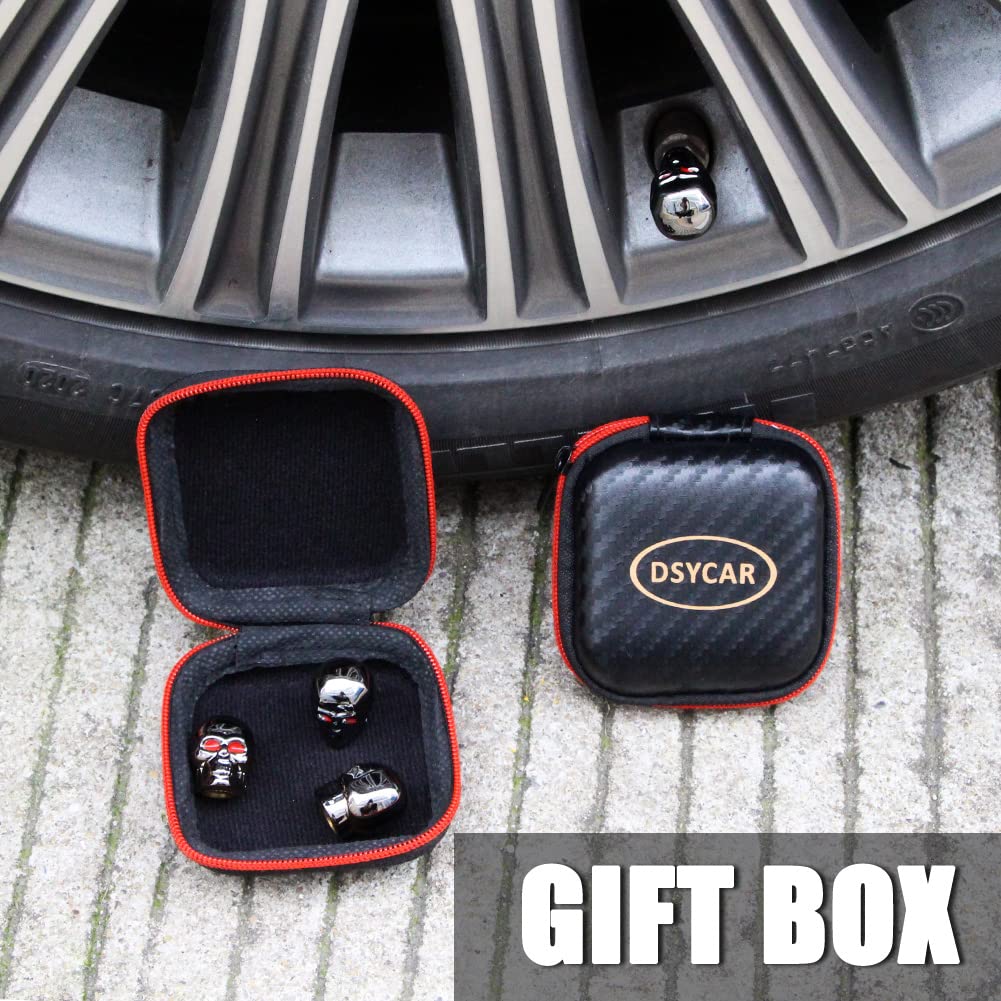 Dsycar Tire Caps - 4 Pack Black Skull Style, Antirust Copper Core, Gun Grey for Truck, Motorcycle, Bike, Car Tires