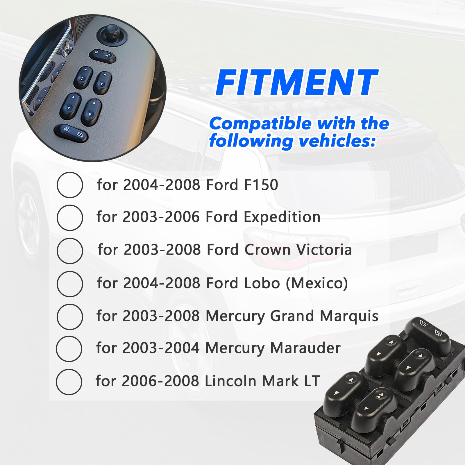 Driver Side Master Power Window Switch 5L1Z14529Aa For Ford F150 2004 2005 2006 2007 2008, For Ford Expedition 2003 2004 2005 20