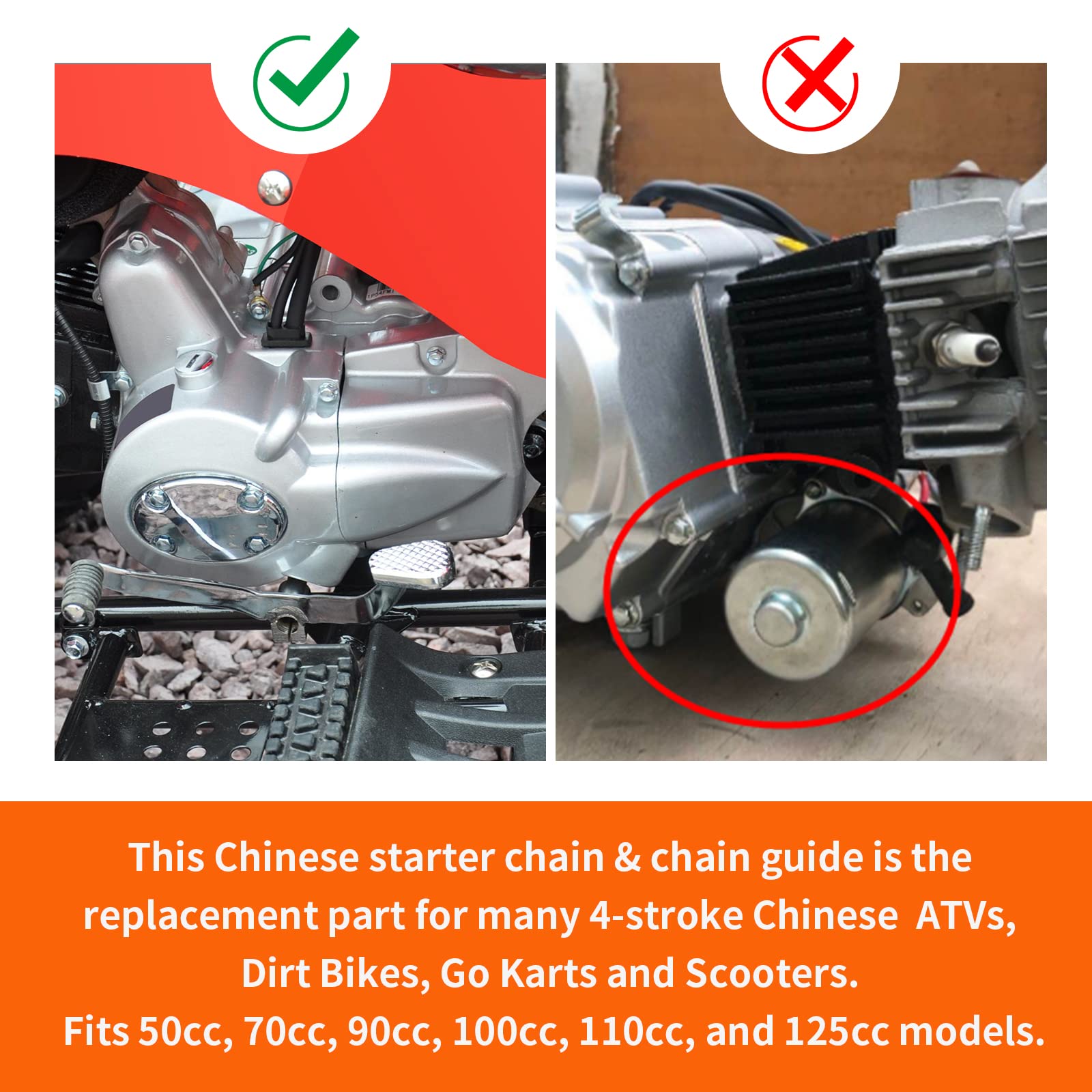 MOTOQUEEN 25H Starter Chain for 50cc-125cc ATV/Dirt Bike Go Kart, Alloy Steel, 62 Links