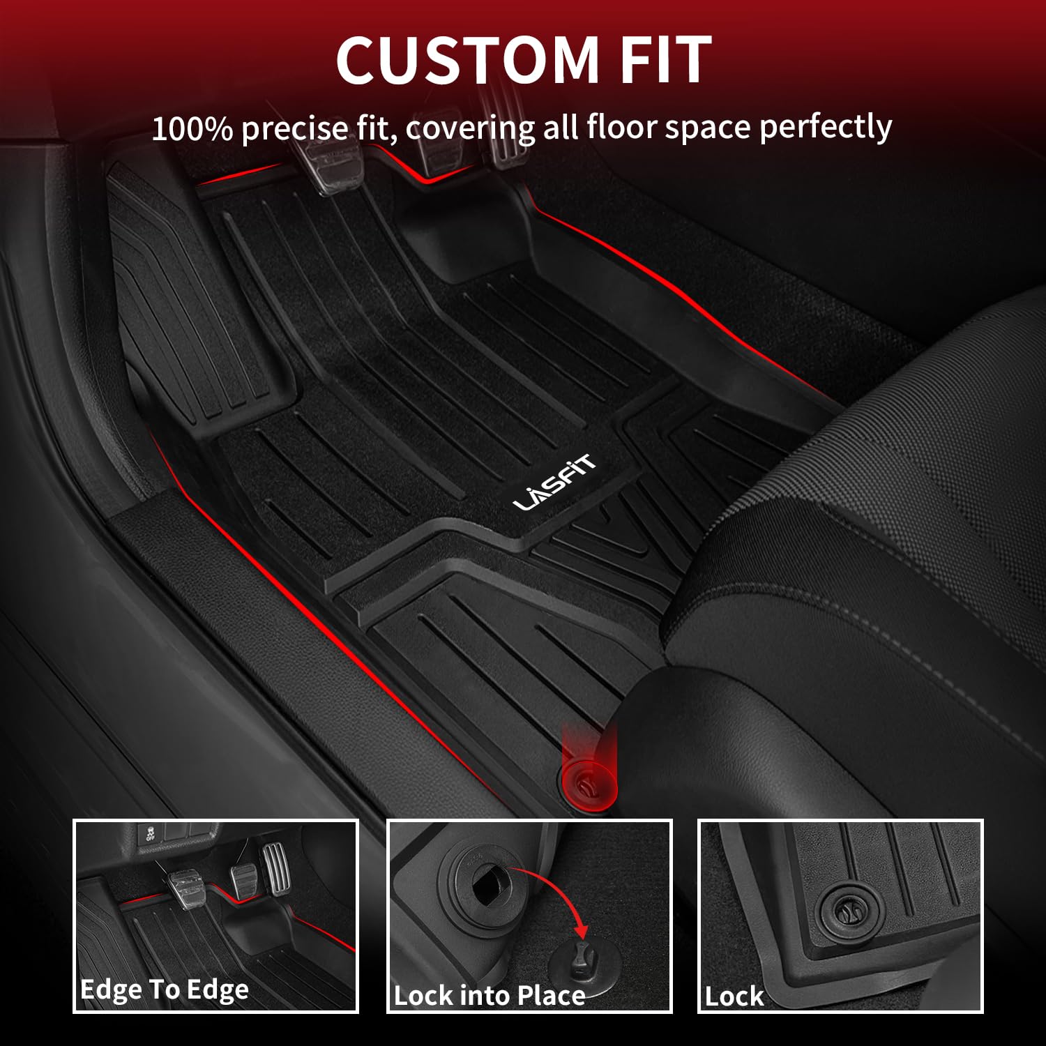 Lasfit Floor Mats And Trunk Mat For Honda Civic Sedan 2022-2025 Rear With Usb Ports (Not For Hatchback & 2025 Hybrid), Tpe All W