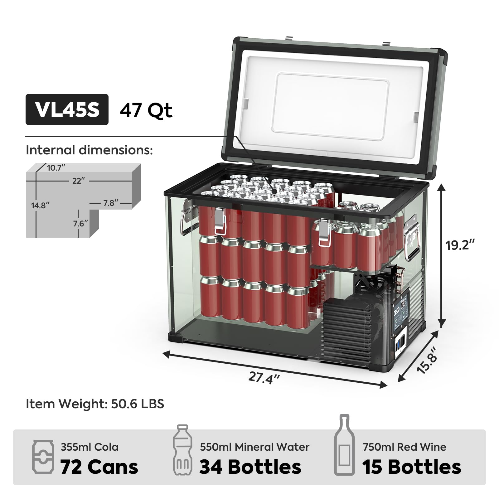 Iceco Vl45 Portable Refrigerator With Secop Compressor, 45 Liters Platinum Compact Refrigerator, Dc 12/24V, Ac 110-240V, 0? To 5