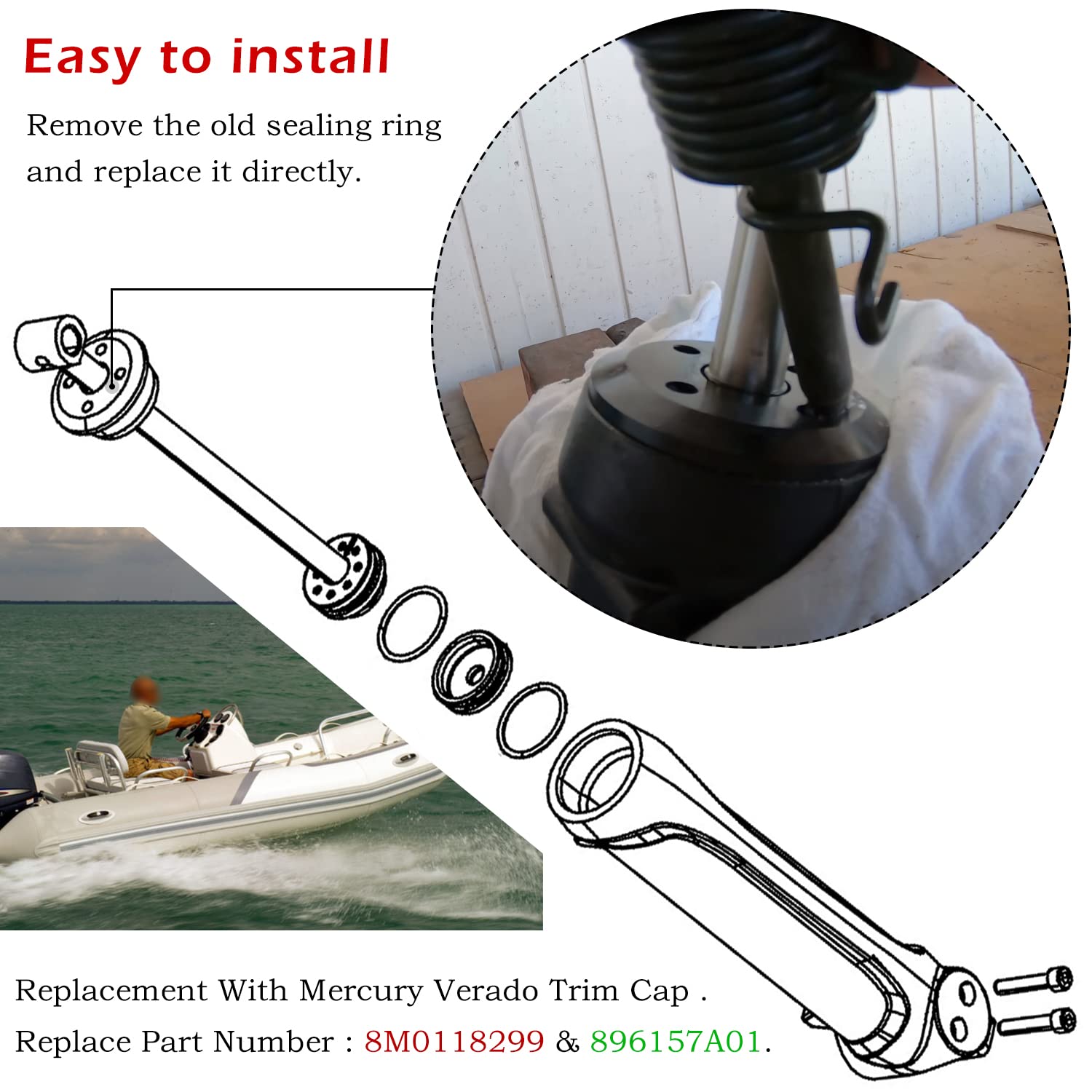 Bonbo Black Outboard Verado Trim Cap, Aluminum, Fits Mercury 8M0118299, 896157A01, 6-Cylinder, 200-300HP, Pack of