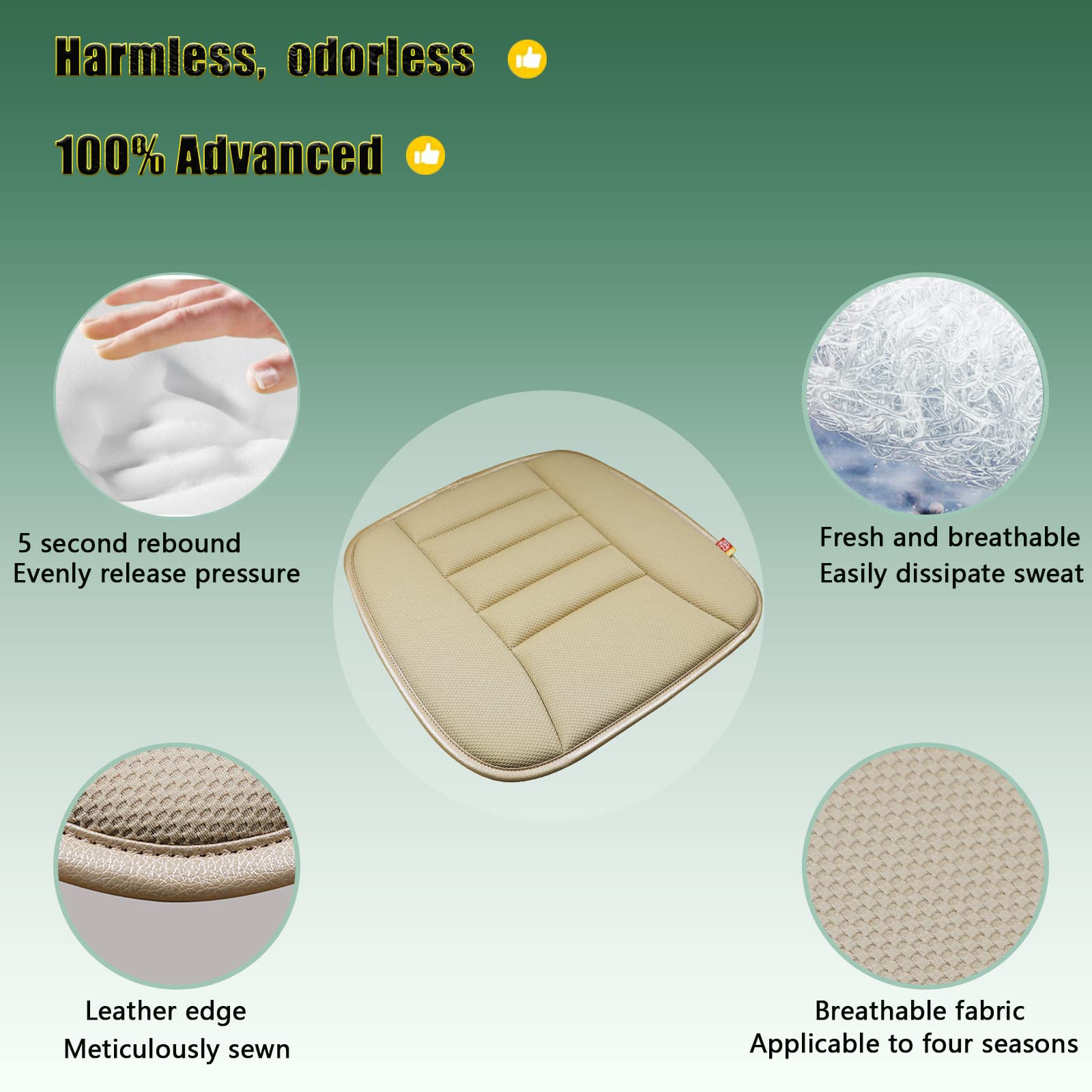 RaoRanDang Car Seat Cushion Pad with Memory Foam for Driver & Office Chair - Khaki