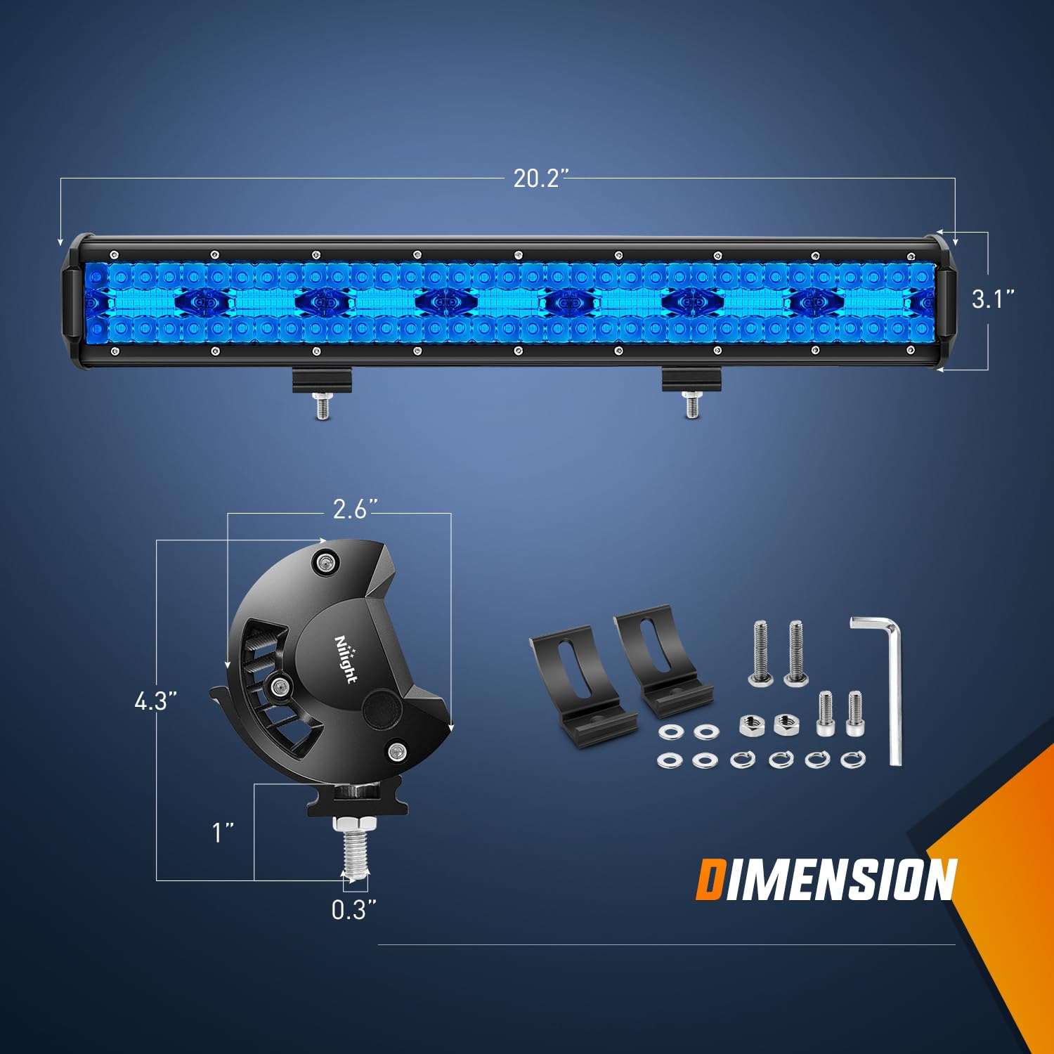 Nilight 20 Inch LED Light Bar, 420W Spot & Flood Combo, 42000LM, Blue, Model 18207B, Ideal for Off-Road, Boat, Fishing, and