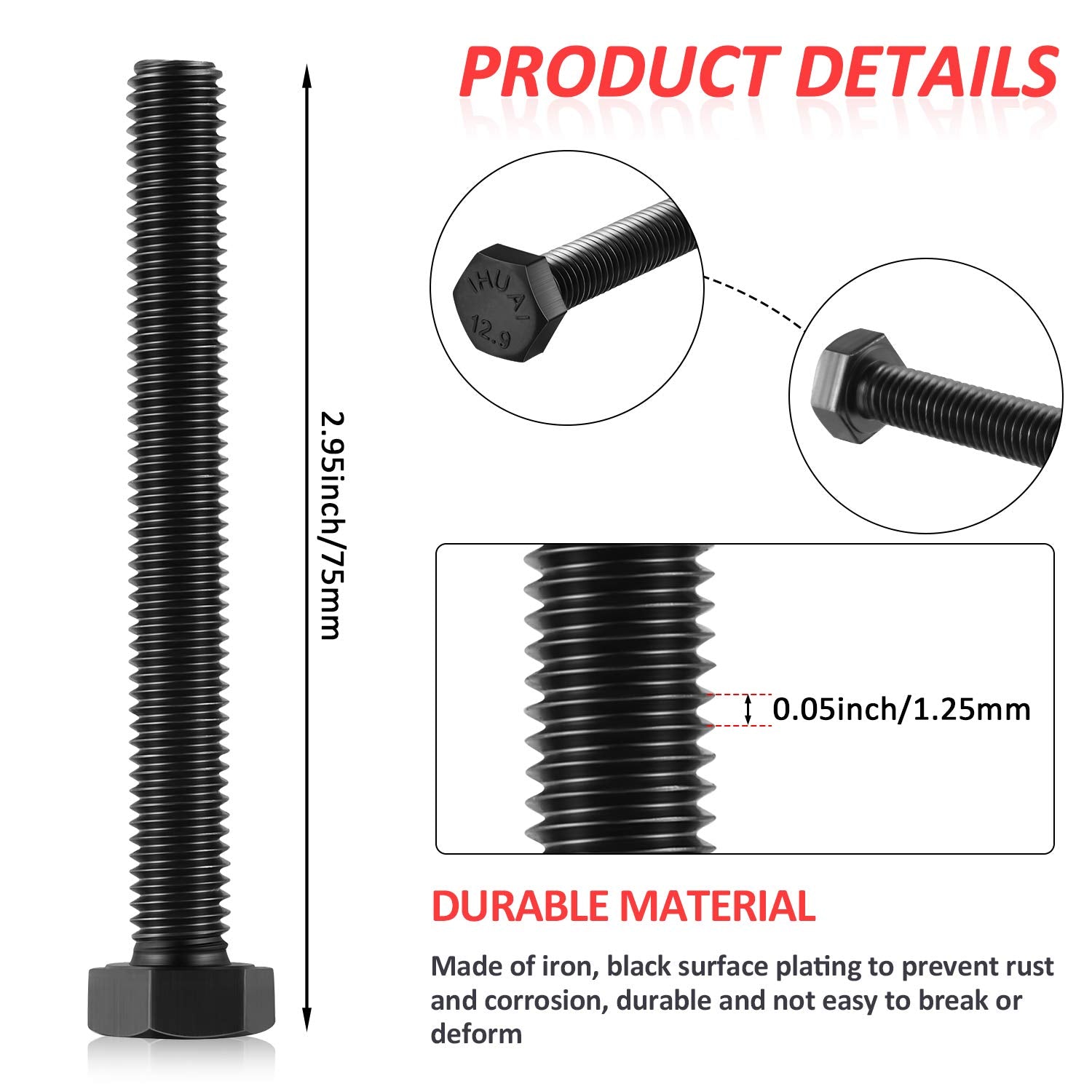 Frienda M8 Clutch Spreader Tool - 4 Pieces, Iron, Fully Threaded, Black, for Can-am ATV/SXS, Bolt M8 x 1.25 x 70,