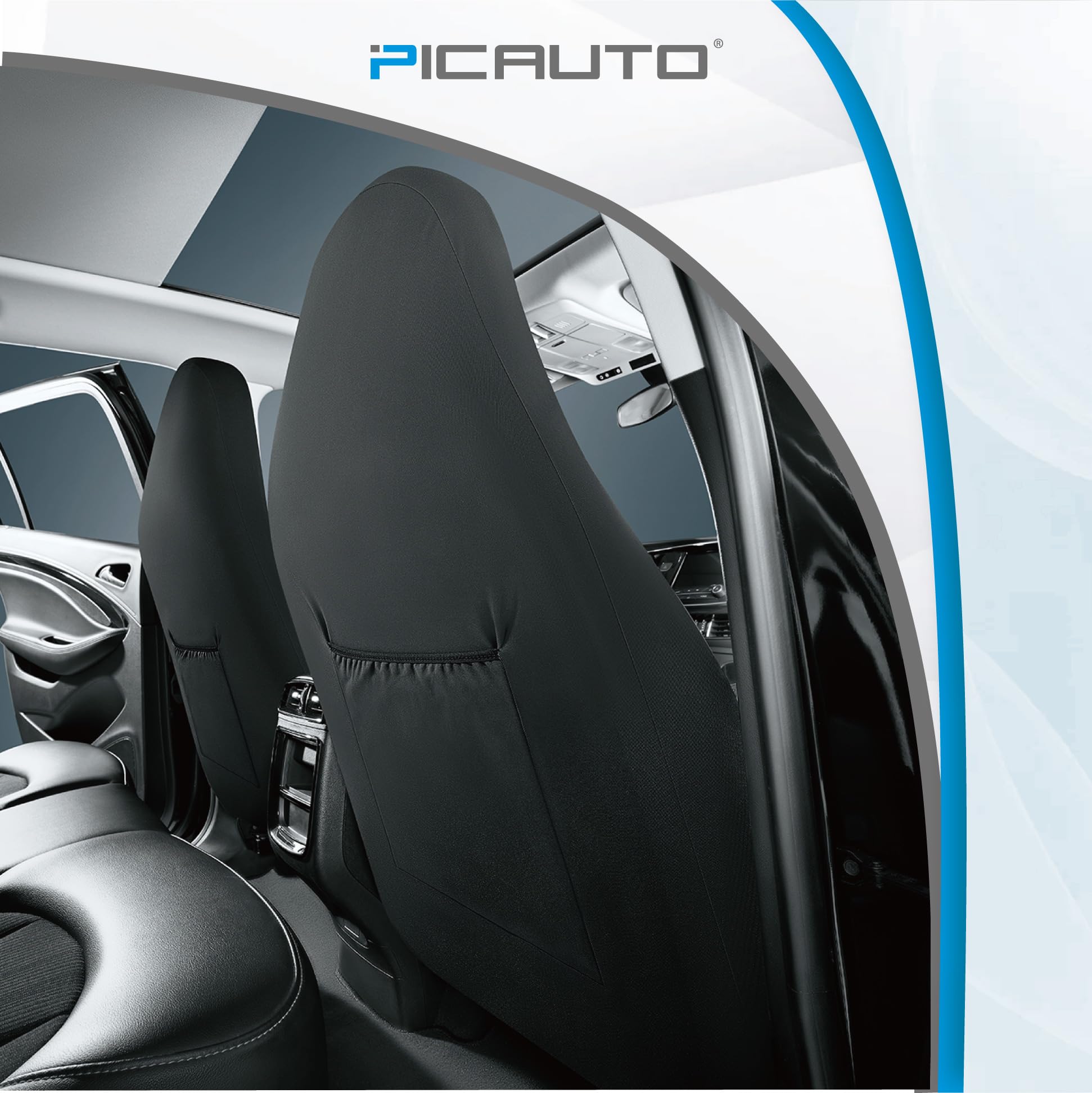 Pic Auto Leather Car Seat Covers, Sports Carbon Fiber & Mesh Design, High-Back Front & Rear Full Set, Waterproof Automotive Seat