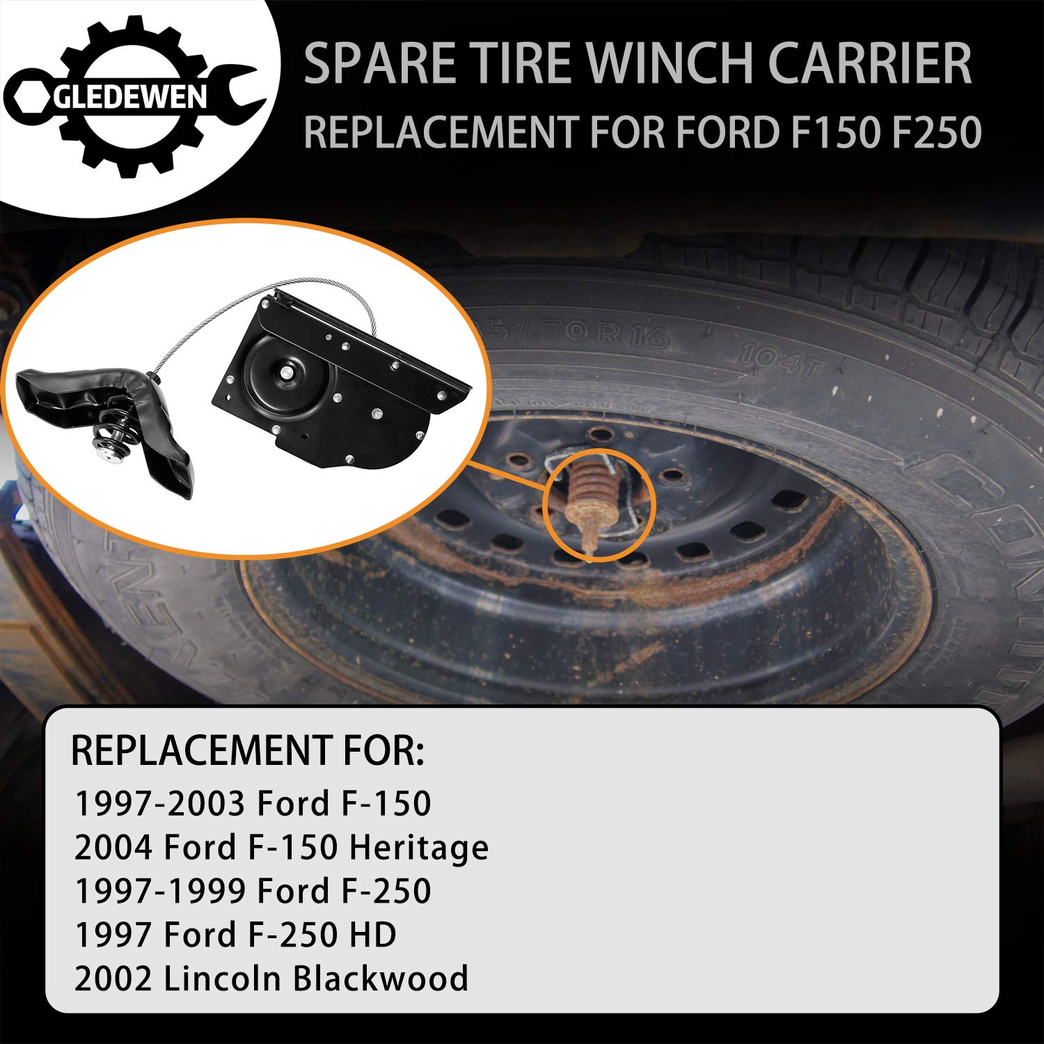 Spare Tire Hoist Spare Tire Winch Carrier | Replacement For 1997-2003 Ford F150, 2004 F150 Heritage, 1997-1999 F250, 1997 F250 H