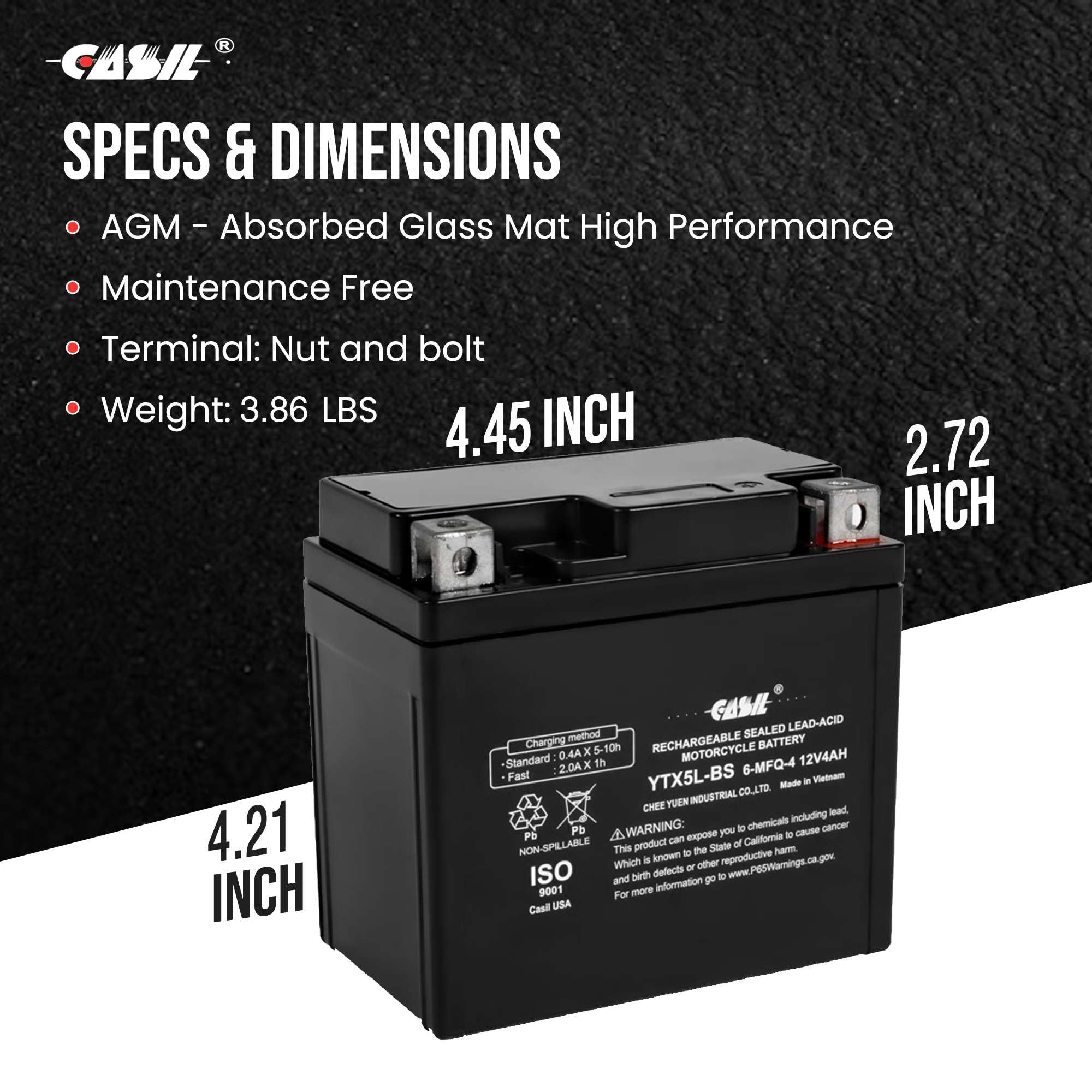 Gtx5L-Bs Ytx5L-Bs Battery For Yamaha Raptor Polaris Kfx 50 80 90 Atv Scooter 12V 4Ah