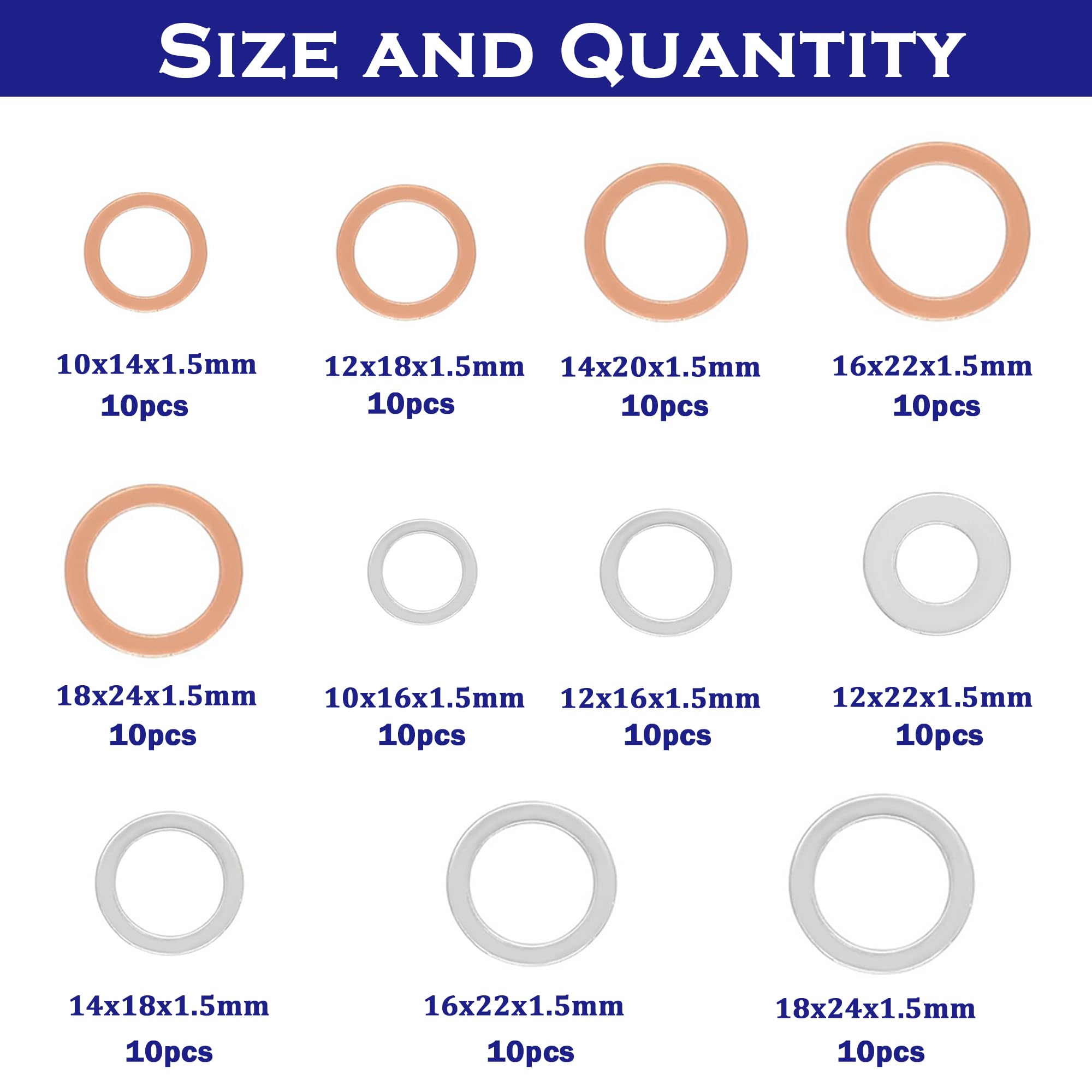 maierke 110PCS Crush Washer Oil Drain Plug Gasket Assortment,50PCS 5 Sizes Copper and 60PCS 6 Sizes Aluminum Oil Plug Washers Au
