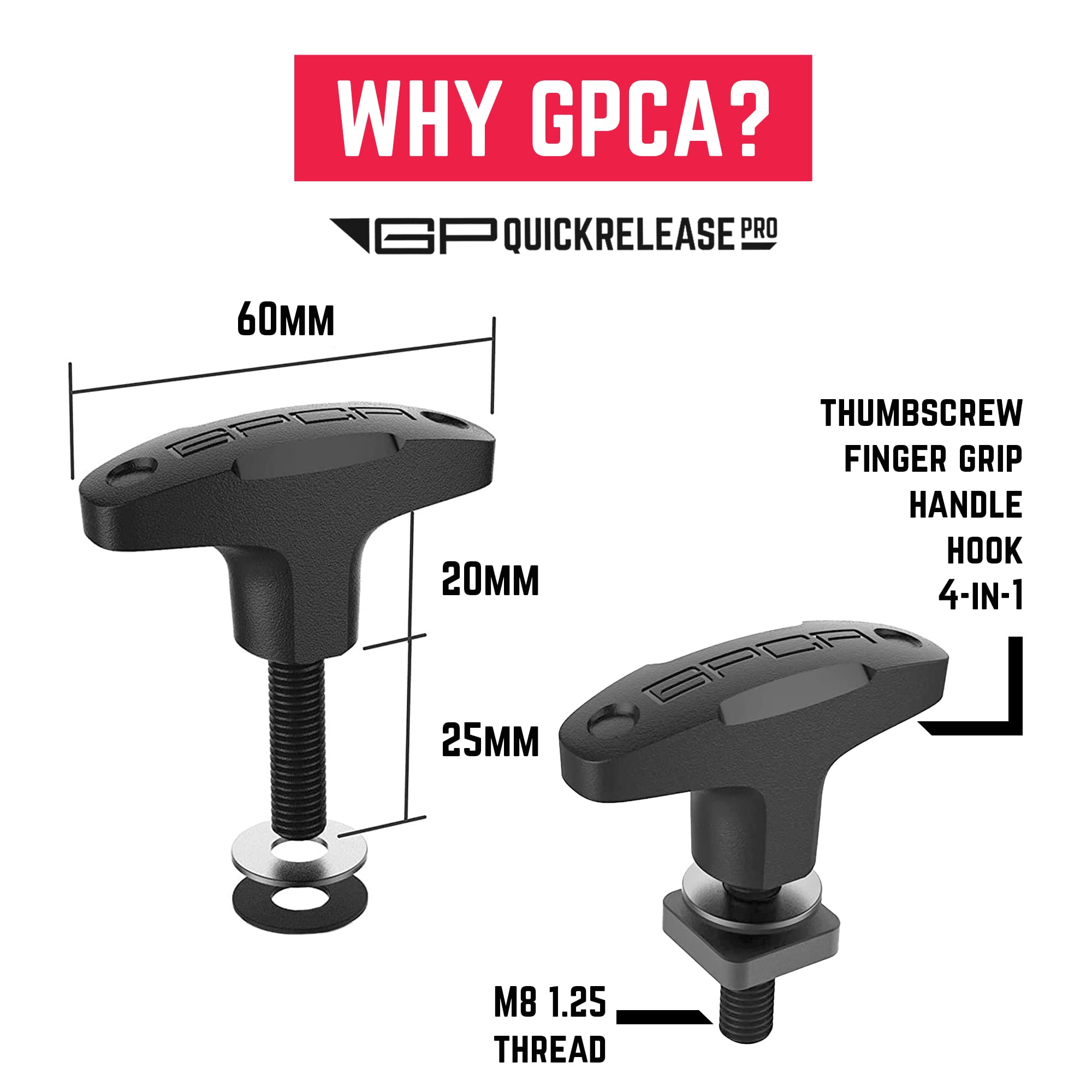 GPCA Quick-Release Tie Down Anchor & D-Plate Set for Jeep Wrangler, Truck Tie Downs, 6 Pack, Fits JL, JK, 4xe, Hard Tops, T Handle