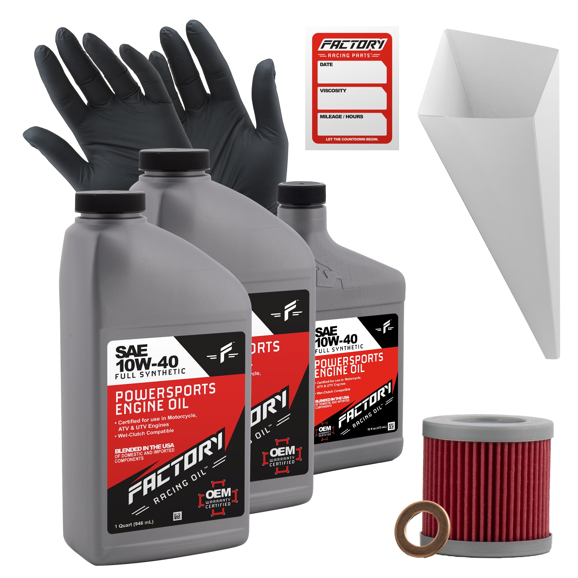 Factory Racing Parts Oil Change Kit compatible with Suzuki LT-Z400 Quadsport - Includes 2.5 Quarts of 10W-40 Full Synthetic Oil,