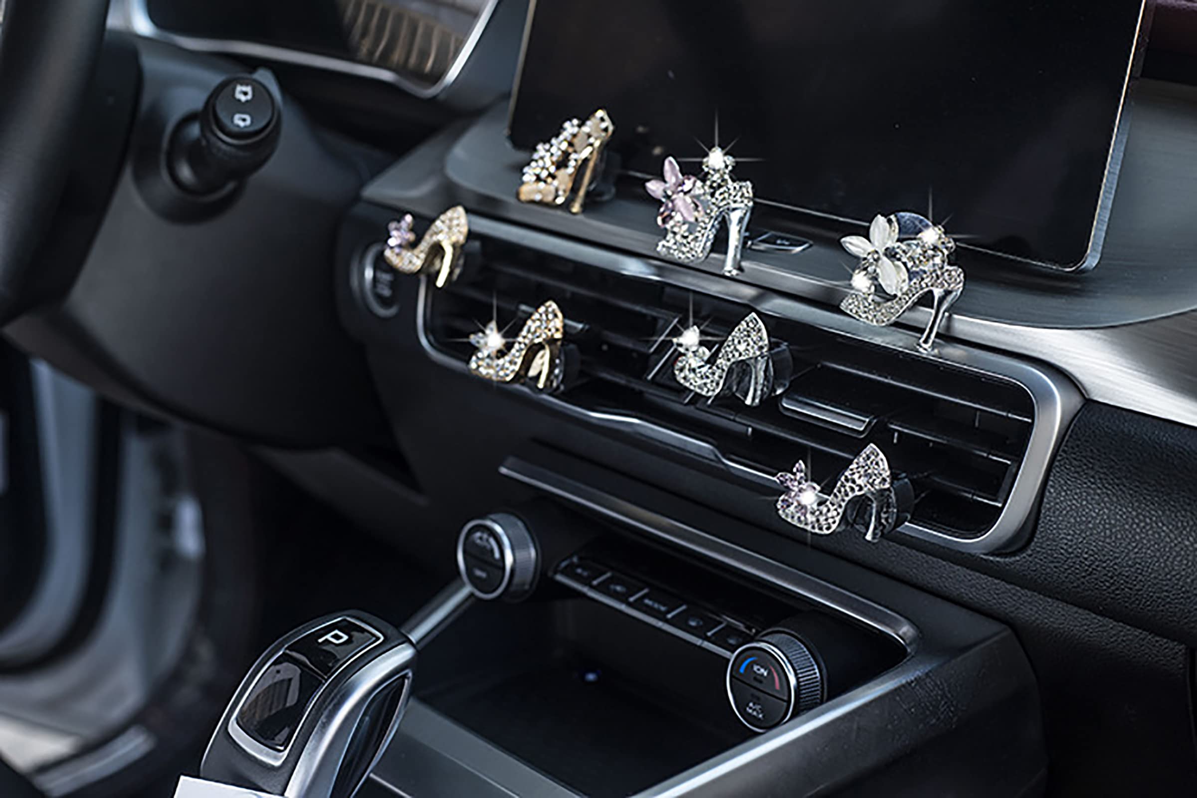 2 Pieces Crystal High Heel Shoe Air Vent Clips Rhinestone Car Air Freshener Clip Bling Car Clip Gift Decorations Charm Car Inter