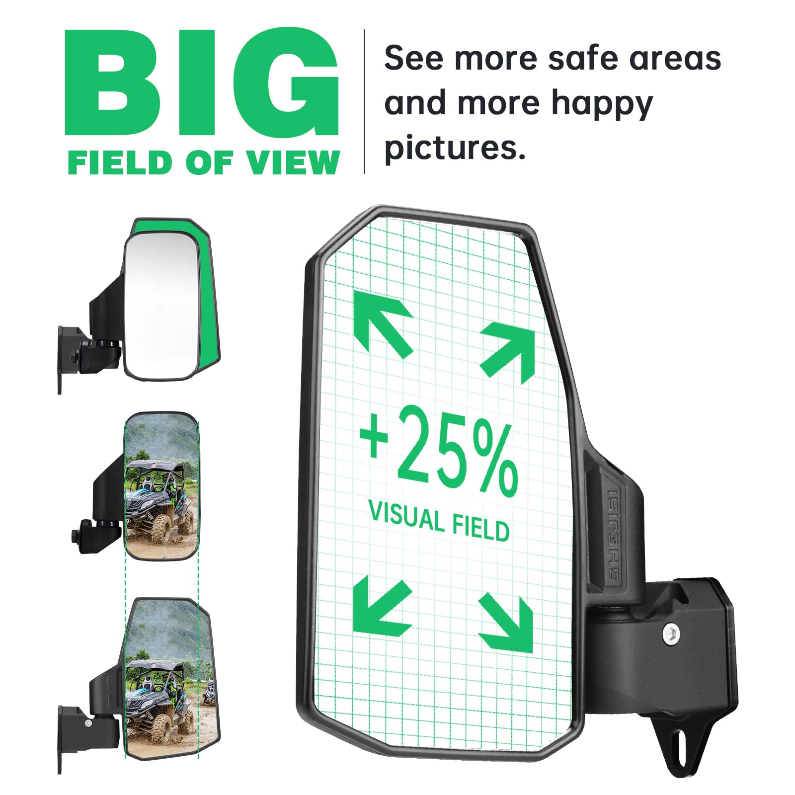 SHEJISI UTV Mirrors - Defender Side Mirrors, Black, ABS, 2024 Model, Compatible with Can Am Defender HD Series