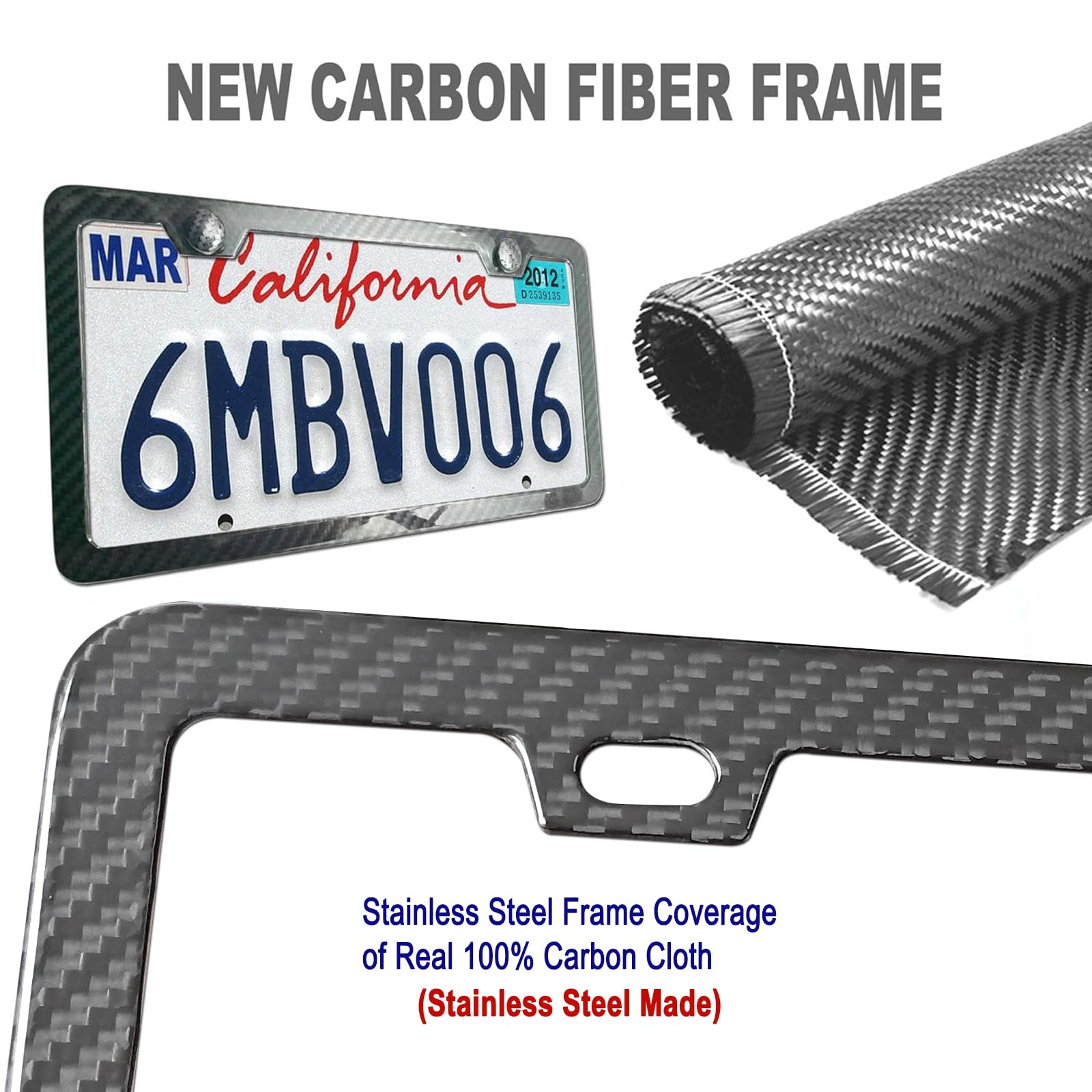 ZXFOOG Carbon Fiber License Plate Frame, Slim Black Aluminum, 2 Hole, Handcrafted with Stainless Steel Screws, Rattle Proof Pad, 1 Pack
