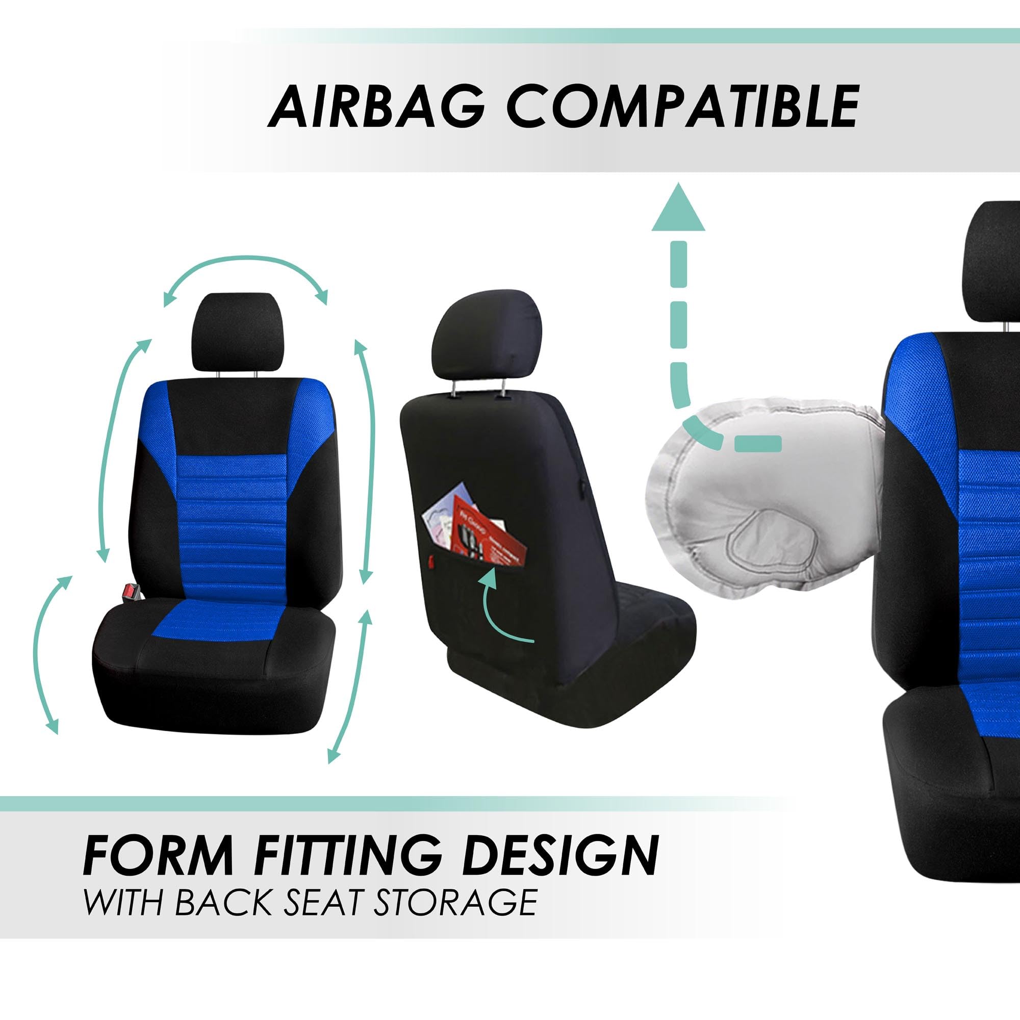 FH Group Car Seat Cover Premium 3D Air Mesh Front Pair Set Car Seat Covers Airbag Compatible,Blue and Black Automotive Seat Cove