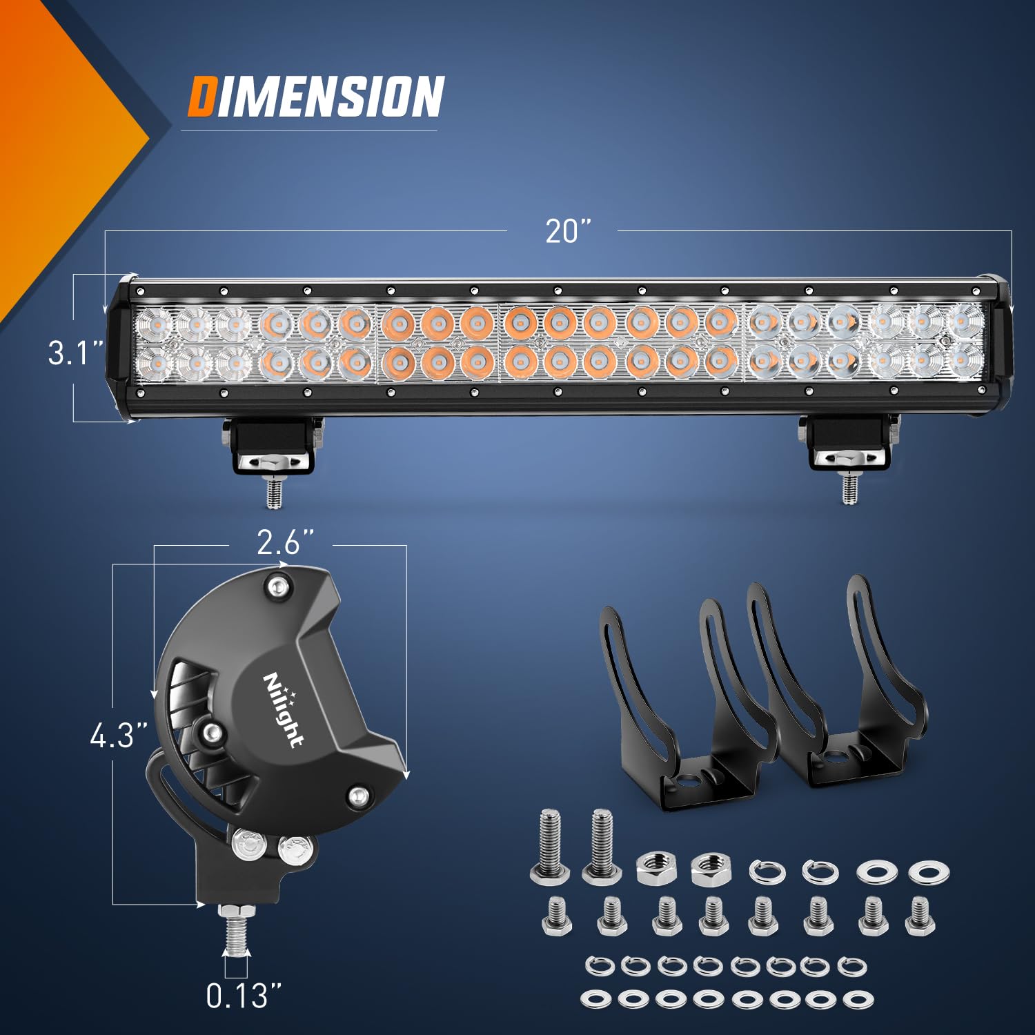 Nilight Led Light Bar 20 Inch 126W Spot Flood Combo Amber Beam Off Road Lamp Fishing Hunting Emergency Deck Work Lighting For Tr