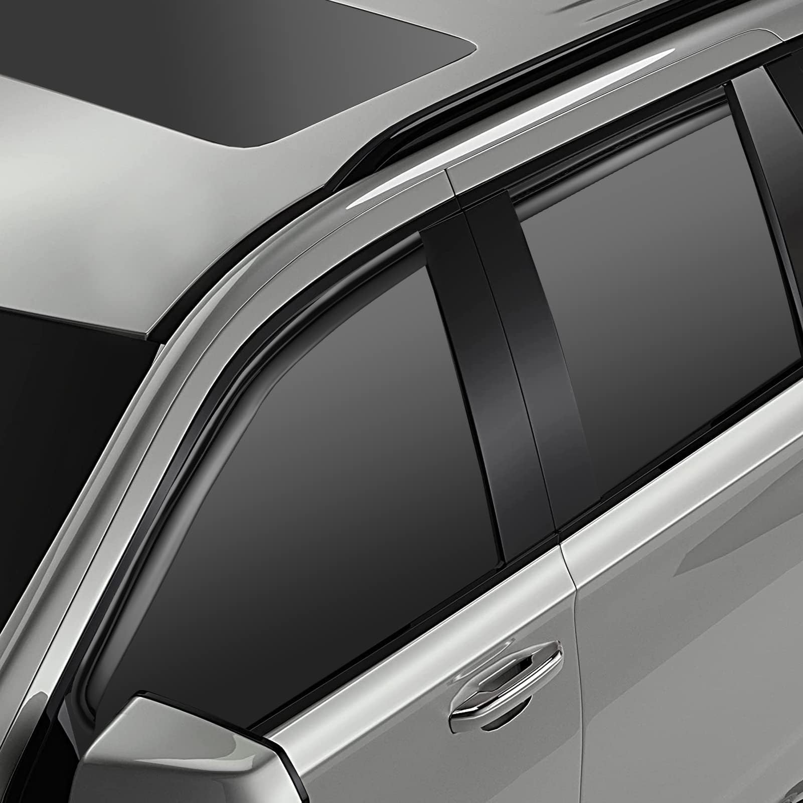 Cxdar Window Rain Guards Visors for 1999-2016 Ford F250 F350 F450 F550 SuperCrew Cab, Dark Smoke Tinted Acrylic, Model CVV-047-C