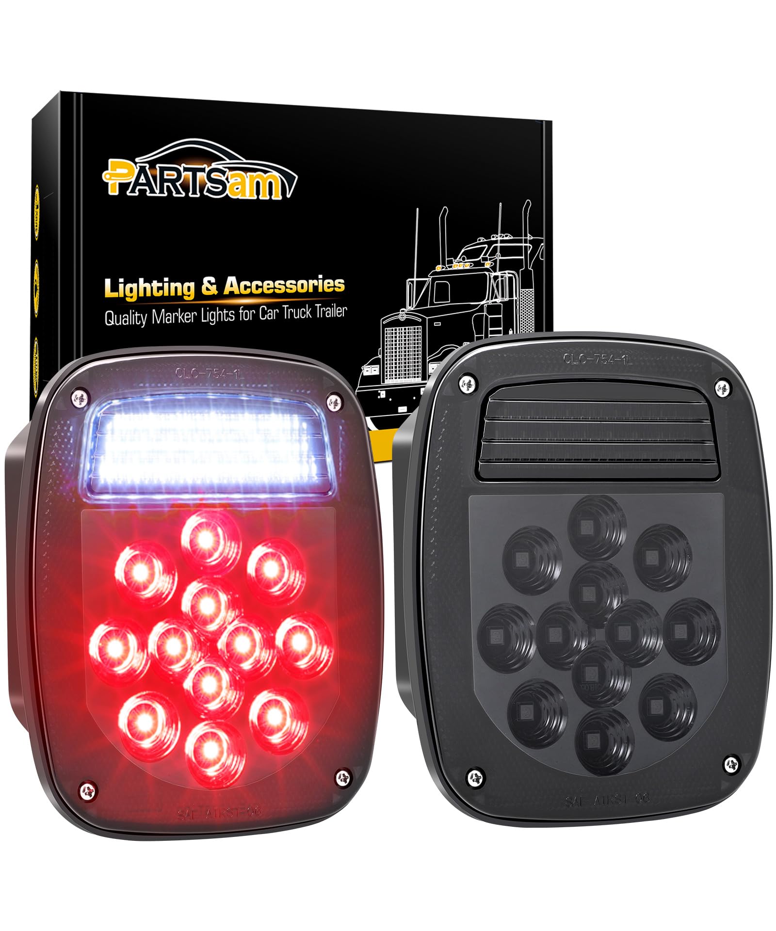 Partsam 2X Led Dump Truck Tail Lights 33 Leds Universal Stop Turn Backup Reverse Taillights With License Plate Light Smoke Lens