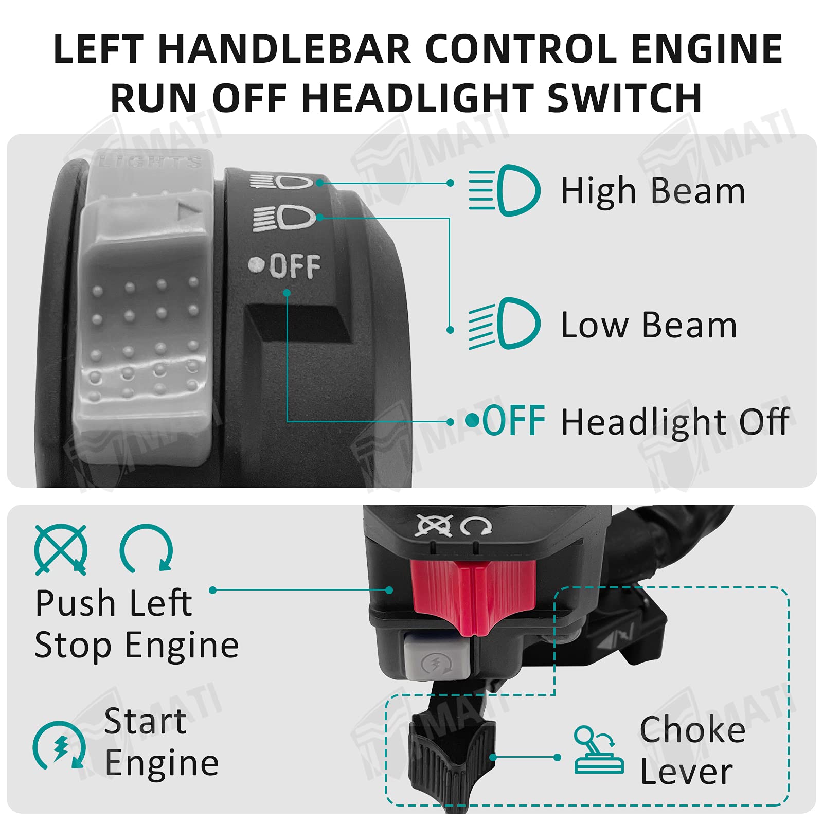 M MATI Left Handlebar Switch Control for Yamaha YFM Grizzly Kodiak Raptor Bruin - Model 5LP-83973-01-00, Plastic Construction