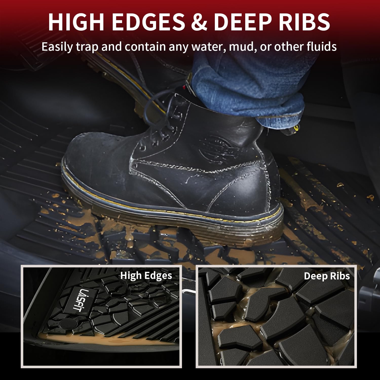 Lasfit Floor Mats For Jeep Gladiator 2020-2024 2025 All Weather Tpe Custom Fit Car Mats Floor Liners 1St & 2Nd & Row, Black
