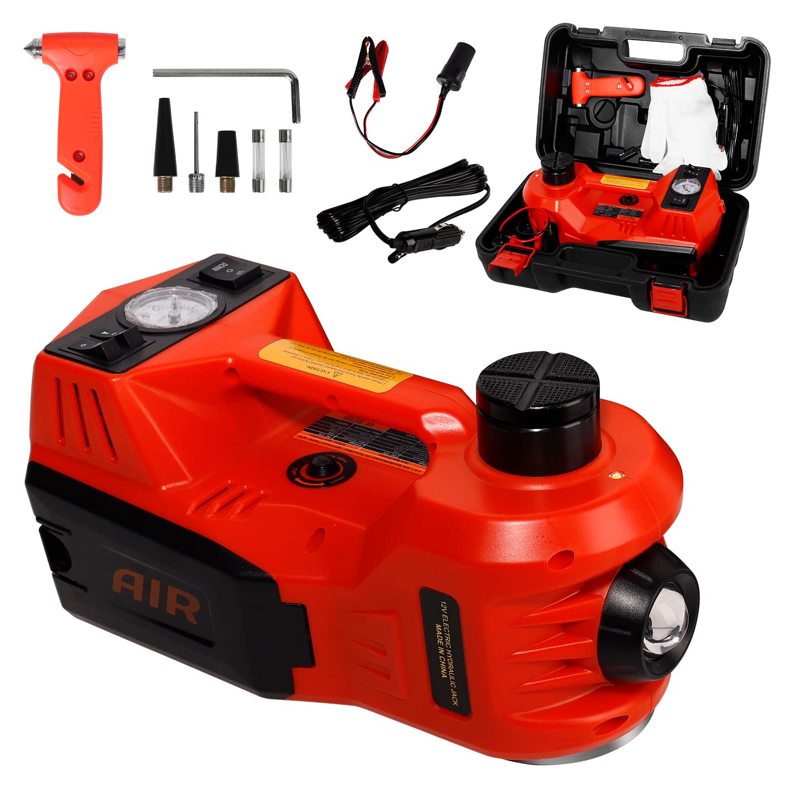 TYAYT Electric Car Jack Kit, 5 Ton Hydraulic Car Jack with Inflator Pump, 12V Portable Car Jack with LED Light for SUV MPV Sedan