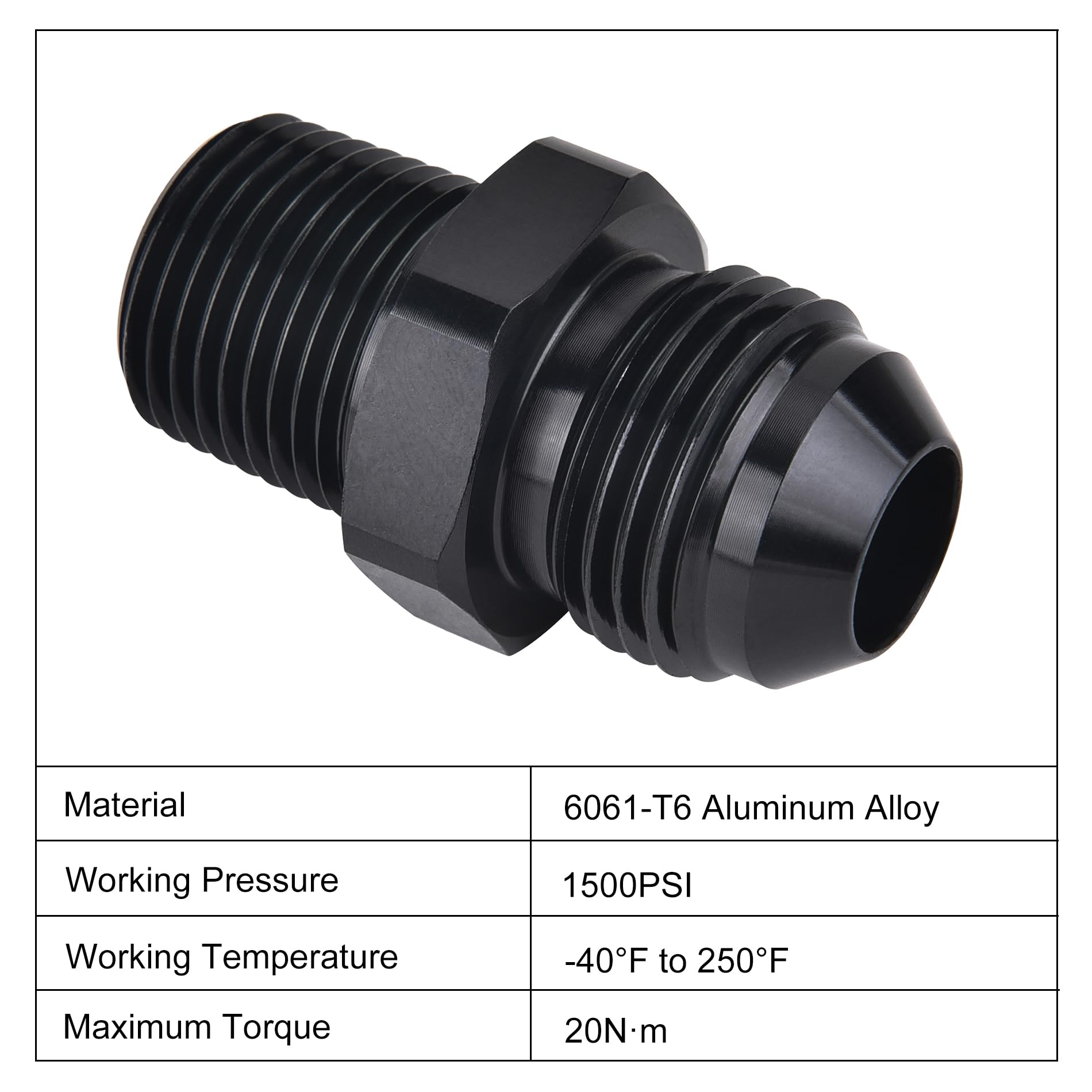 Evil Energy 10An Male Flare To 3/8'' Npt Pipe Fitting Adapter Aluminum Straight Black