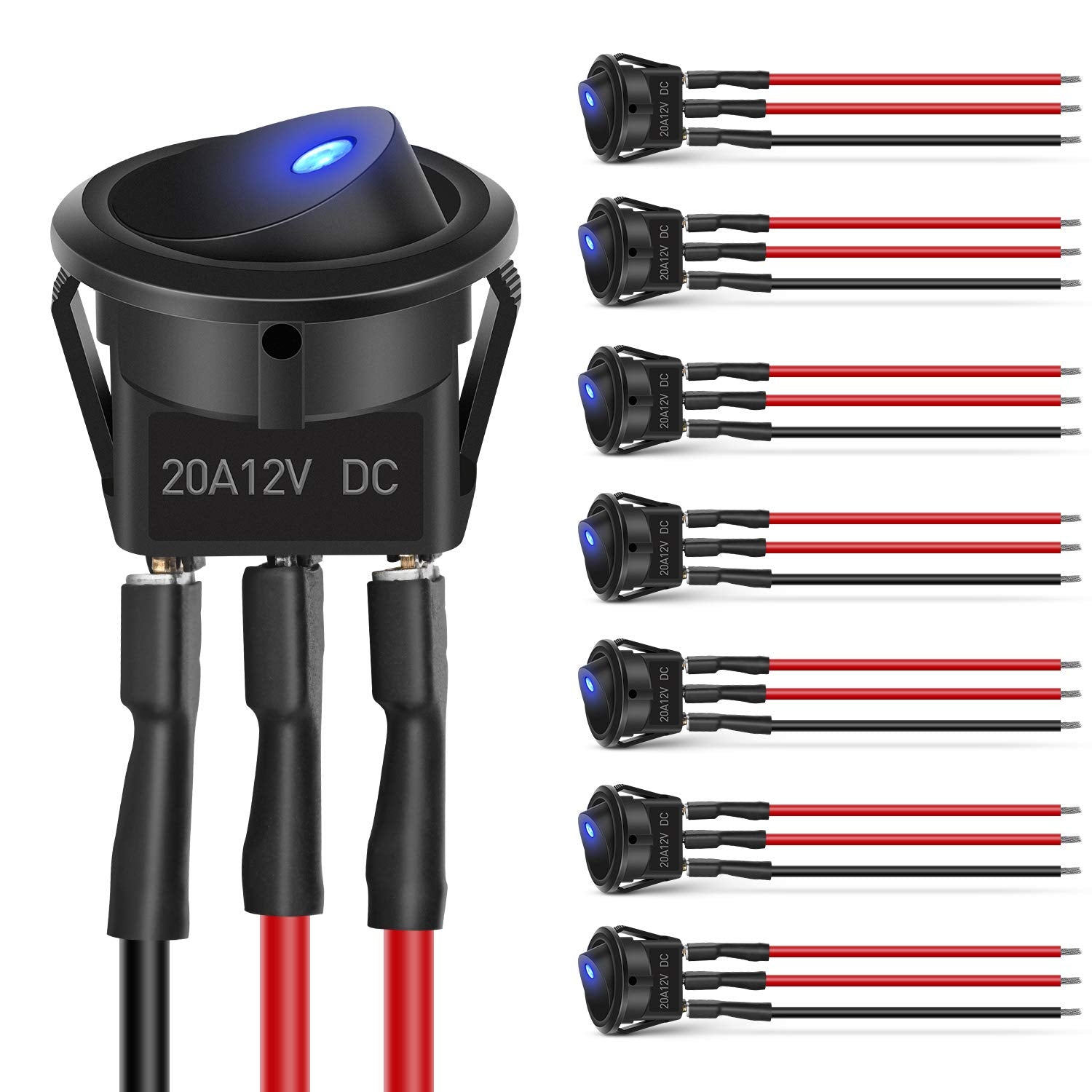 Nilight 8PCS 12V 20A Round Blue Toggle LED Rocker Switch On-Off Control SPST 3Pins for 12V Car Truck Boat Marine Off-Road Vehicl
