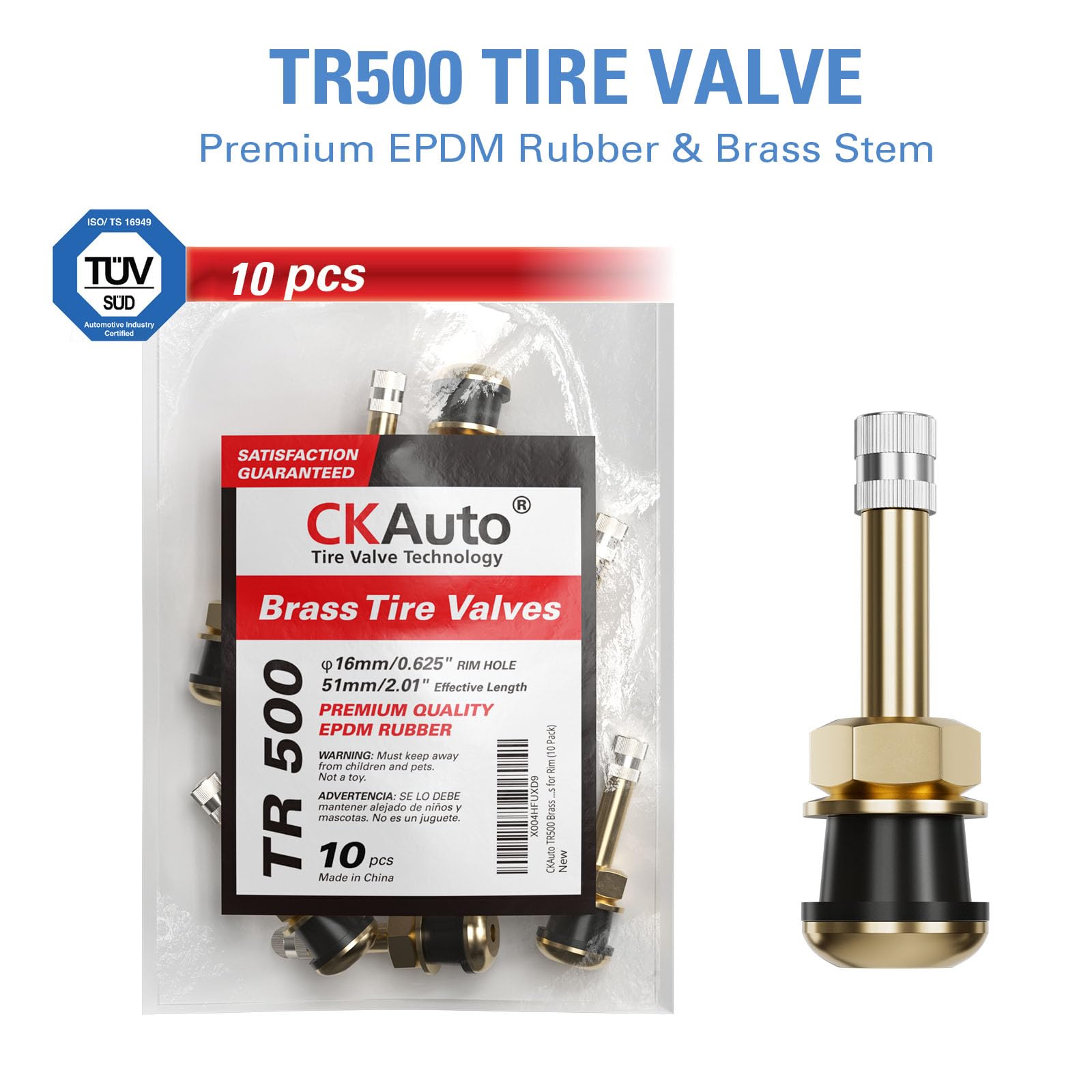 Ckauto Tr500 Tire Valve Stems, 2.01 Metal Valve Stems, Climp-In Brass Tire Valve Stem With Valve Stem Core For Rim F.625 '' (10