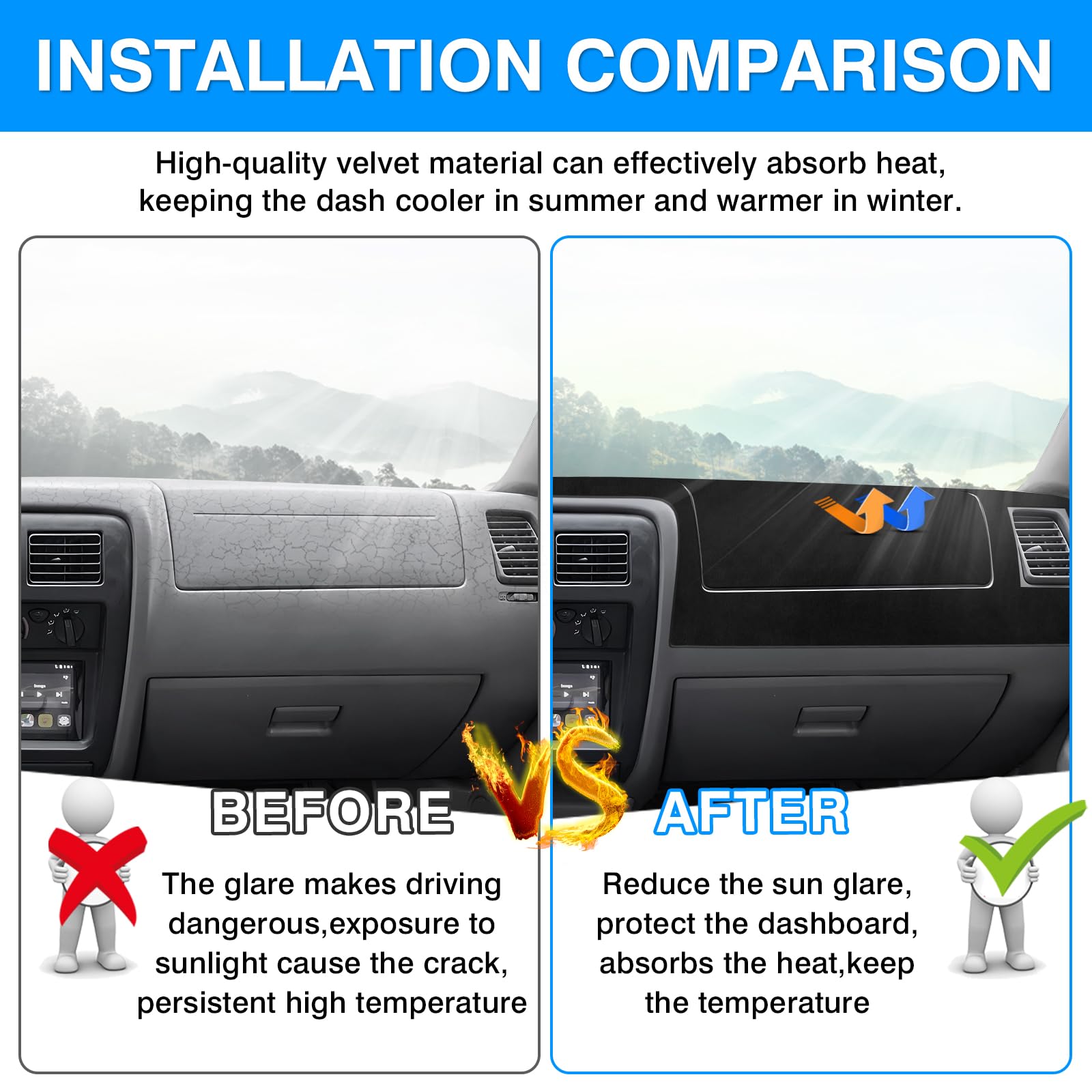Autorder Dashboard Cover Mat For 1998-2002 2003 2004 Toyota Tacoma Accessories Dash Cover Upgrade Velvet Dash Mat Sunshade Glare