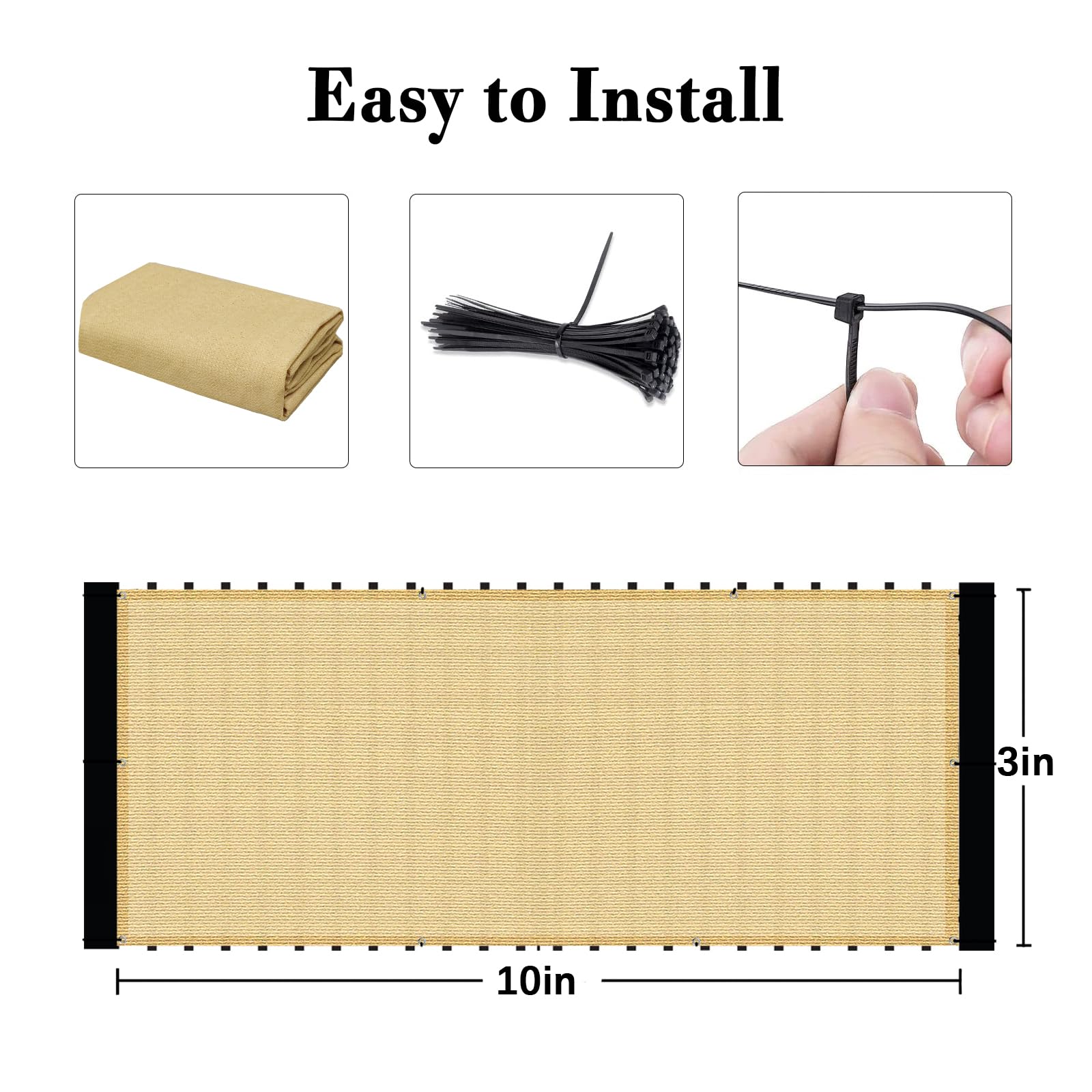 Sunlax 3X10 Sand Balcony Privacy Screen Fence Windscreen Cover Fabric Shade Netting Mesh Cloth With Grommets Uv Protection For P