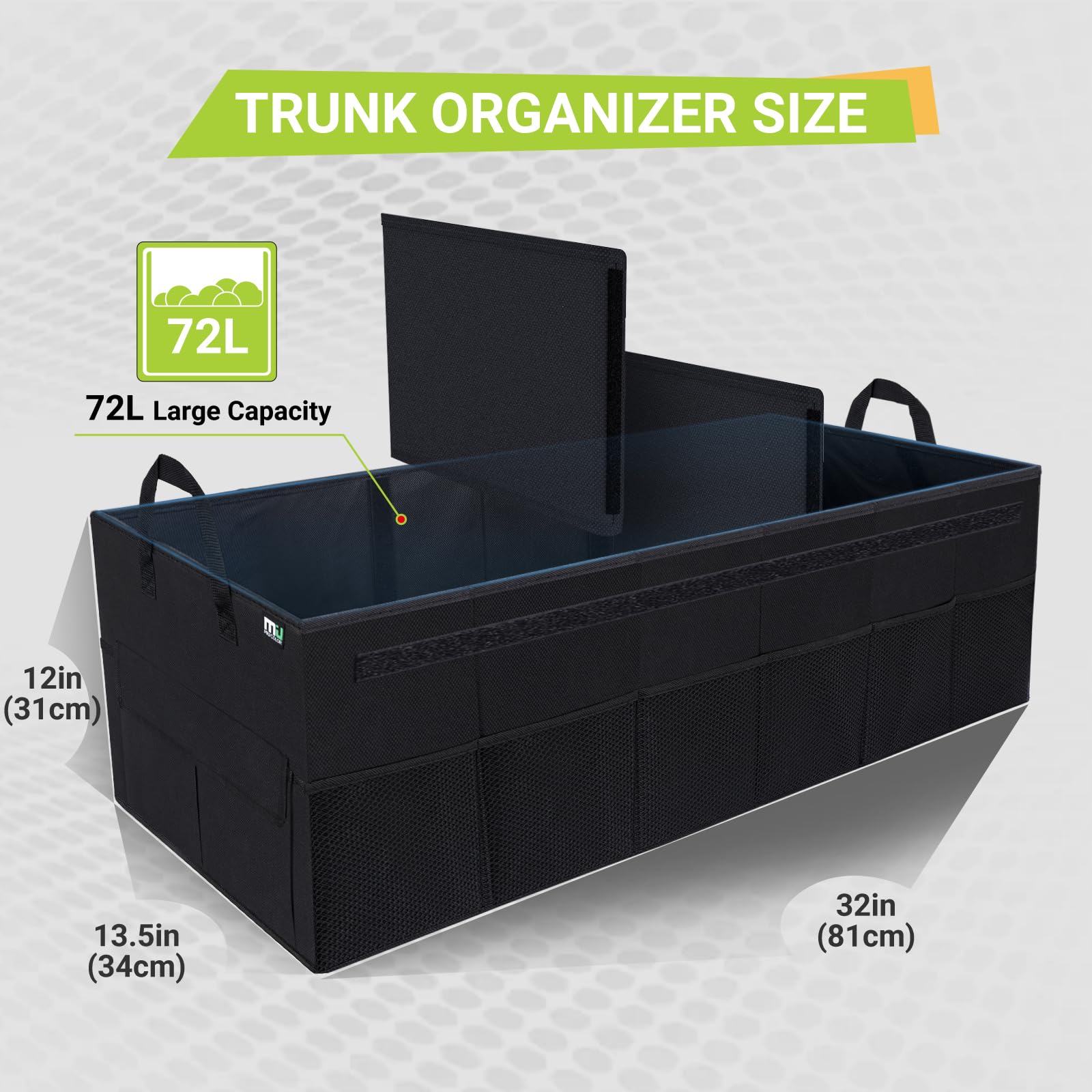 Miu Color Trunk Organizer For Suv (Black 4 Compartments, Extra Large)