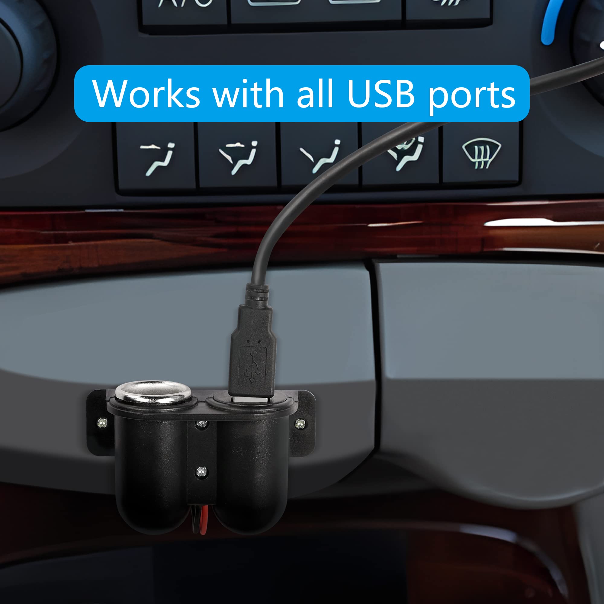 RIIEYOCA 12V USB Cigarette Lighter Socket, Cigarette Lighter Splitter Dual USB Outlet, with Cigarette Lighter Cover and Cable Ba