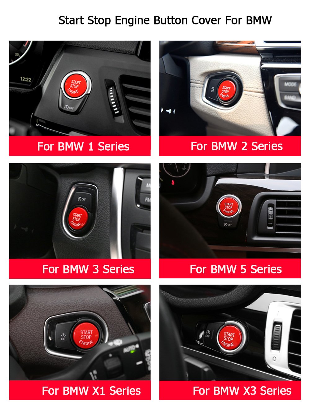 Jaronx Sports Red Start Stop Engine Switch Button Compatible With Bmw,Power Ignition Start Stop Button Replacement(Compatible With Bmw 1 2 3 4 5 6 7 X1 X3 X4 X5 X6/F30 F10 F01 F15 G01 G30 G31 G11 G12)