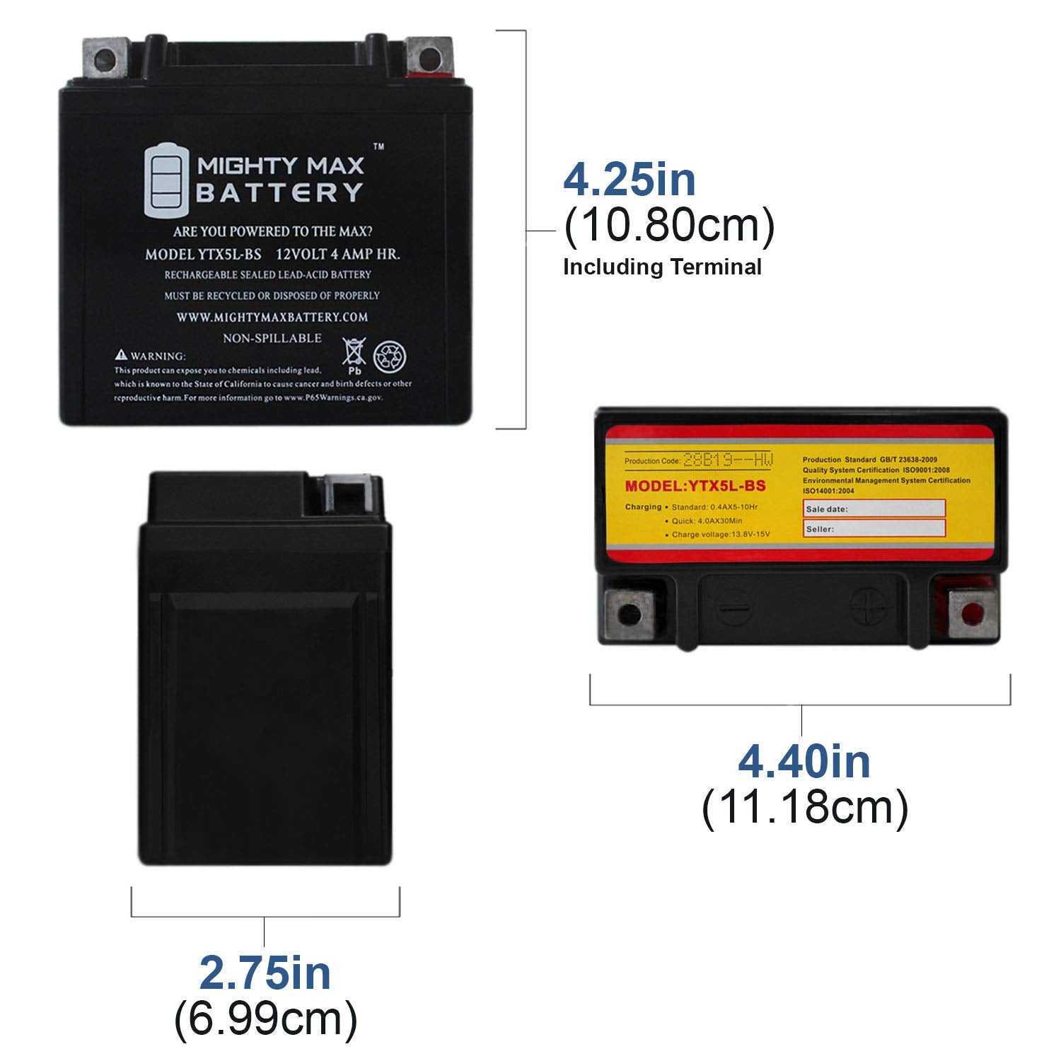 Mighty Max Battery Ytx5L-Bs Battery Replaces Yamaha Raptor Polaris Kfx 50 80 90 Scooter