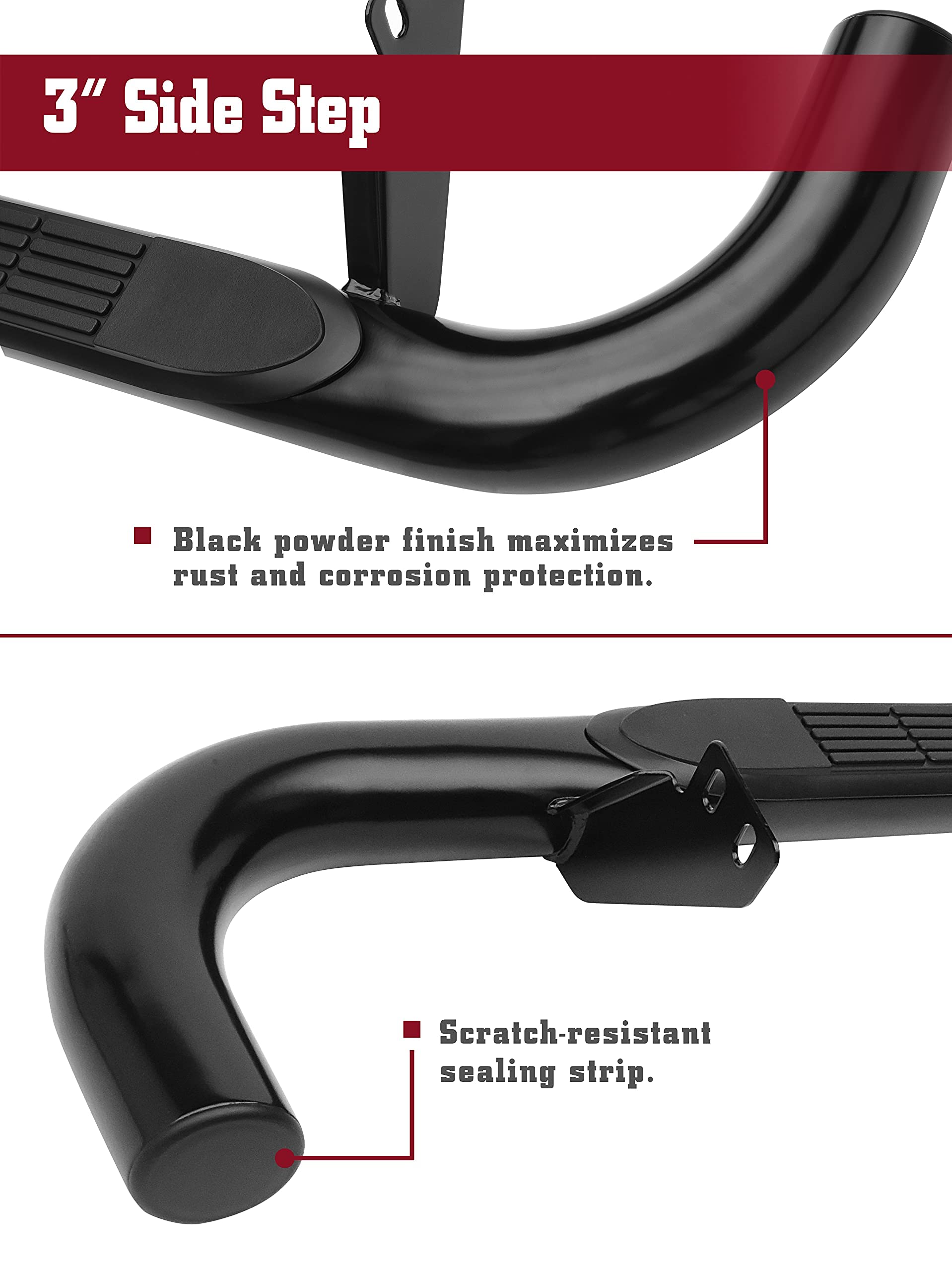 TAC TRUCK ACCESSORIES 3" Black Alloy Steel Side Steps for 2003-2010 Hummer H2/H2 SUT - Nerf Bars & Running Boards (2 Pieces)