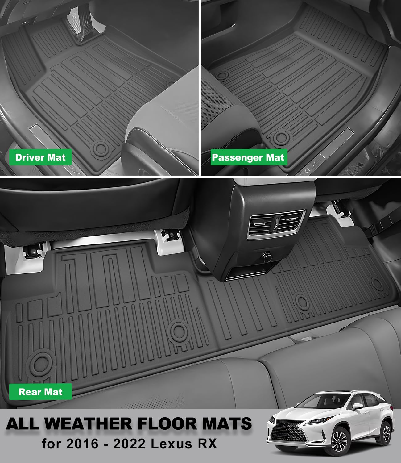 Original 2016-2022 Rx Floor Mats And Cargo Liner For Lexus Rx/Rx350/Rx450H (Not For Rxl) - Custom Fit Tpe All Weather Floor Line