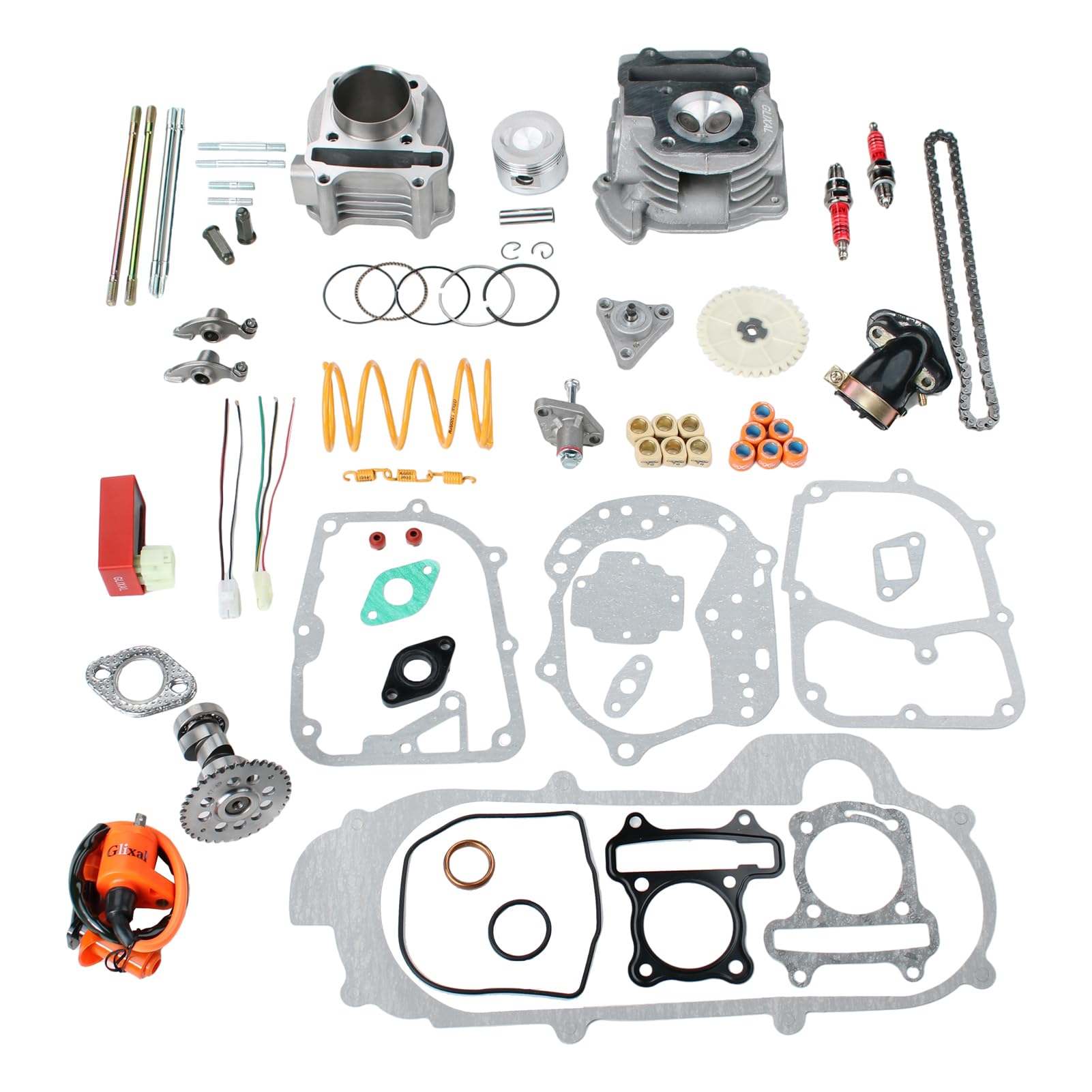 Glixal Gy6 100Cc 50Mm Complete Big Bore Cylinder Rebuild Kit With Performance Big Valve Cylinder Head Assy For 139Qmb 139Qma 147