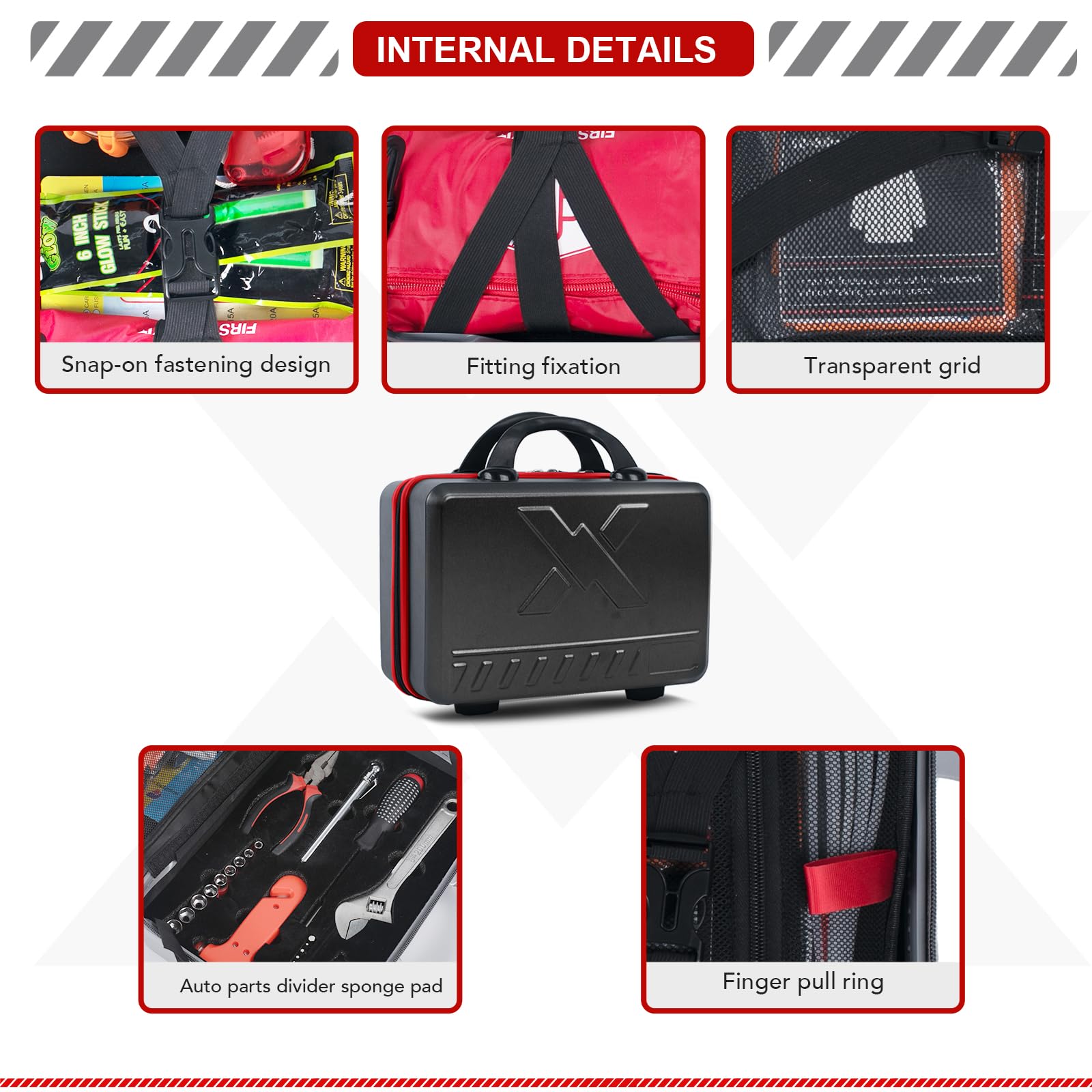 Kitgo Roadside Emergency Car Kit - 137 Pieces, Jumper Cable, Black Nylon, Large Size, Tow Strap, Essential Safety Tool Kit for Men and Women