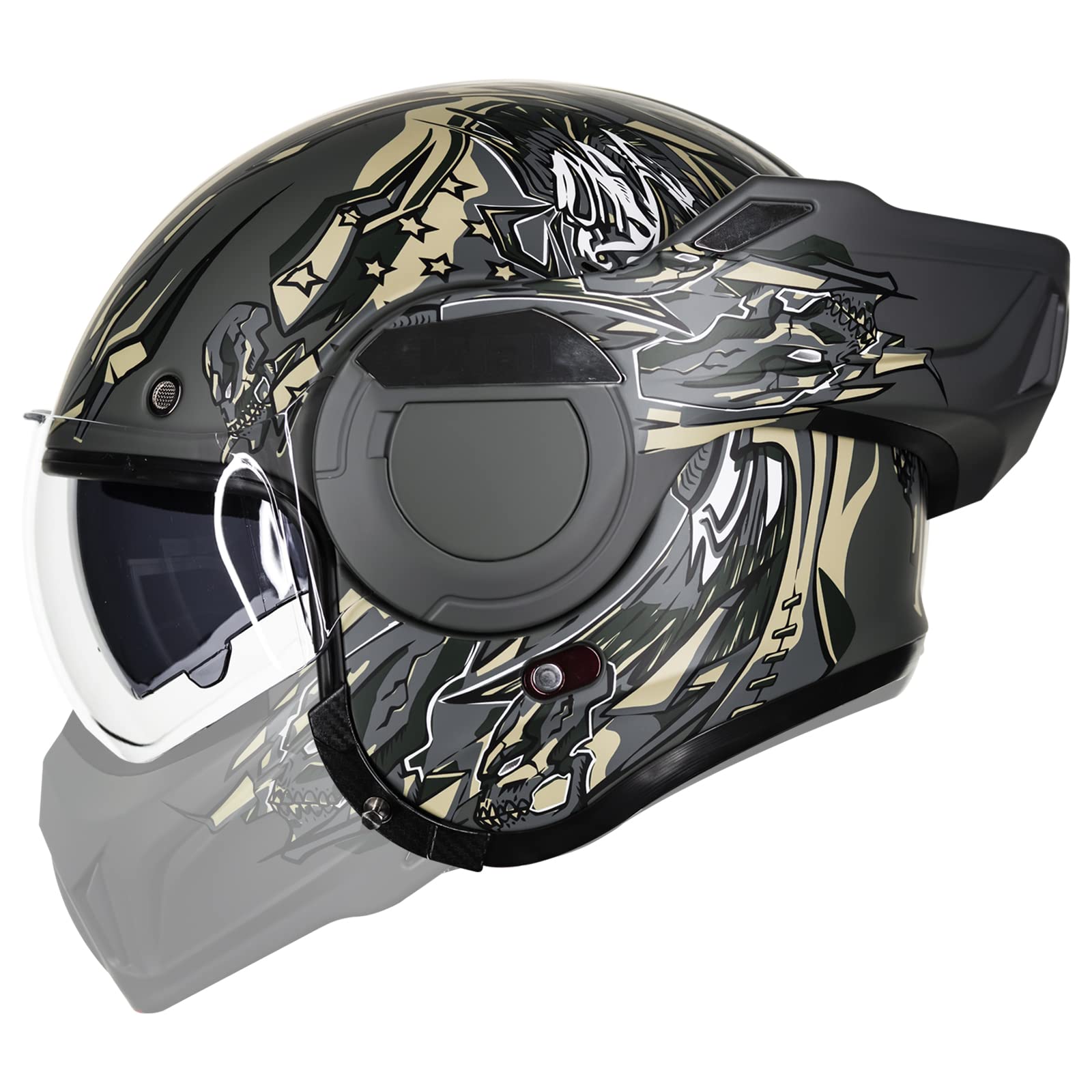 Ilm Vintage Full Face Modular Motorcycle Helmet For Adults Men Atv Utv With 180 Reversible Chin Guard Dot Model-B707(Army Green,