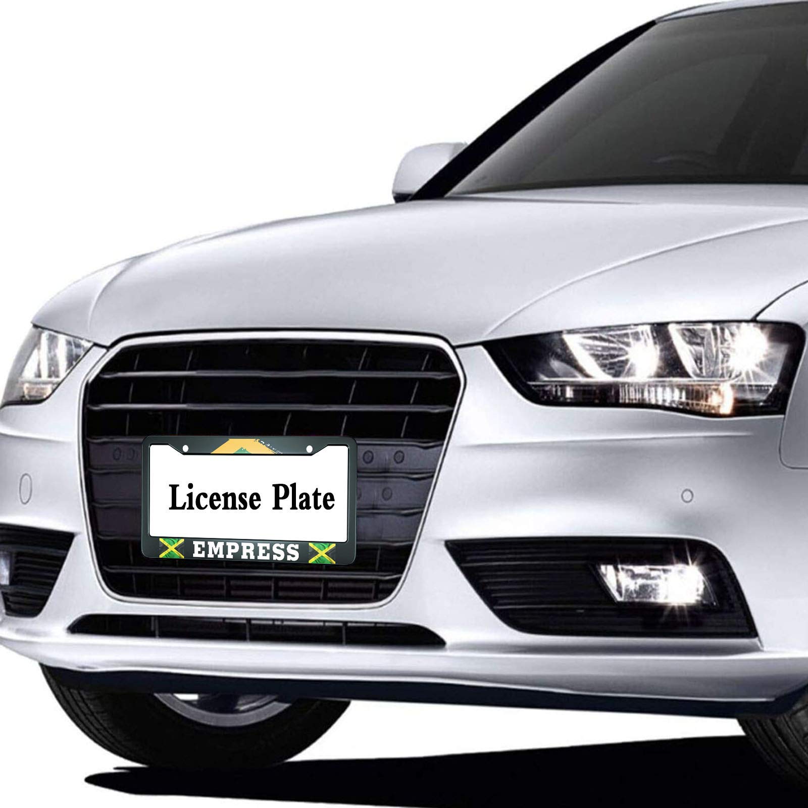 Hosnye Writting Empress License Plate Frame Jamaican Flag Metal License Plate Cover Front Plates Frames Car Tag Frame For Women