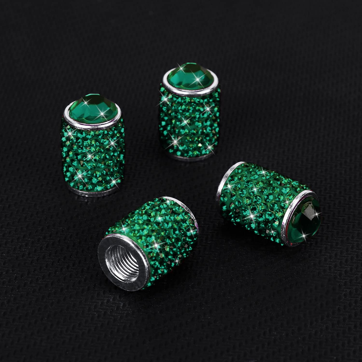 ToBeQueen Bling Tire Valve Caps, Handmade Crystal Rhinestone, Universal Dustproof, Green, 4 Pack for Car/SUV/Motorcycle/Bike